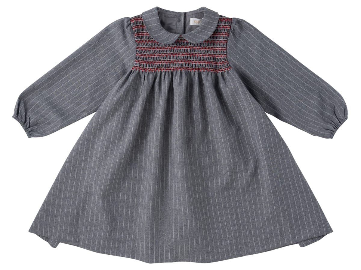 grey pinstripe dress Cynthia Wedding Dress Code Guide women apparel tie fastening Color:SilverNude (Silver)