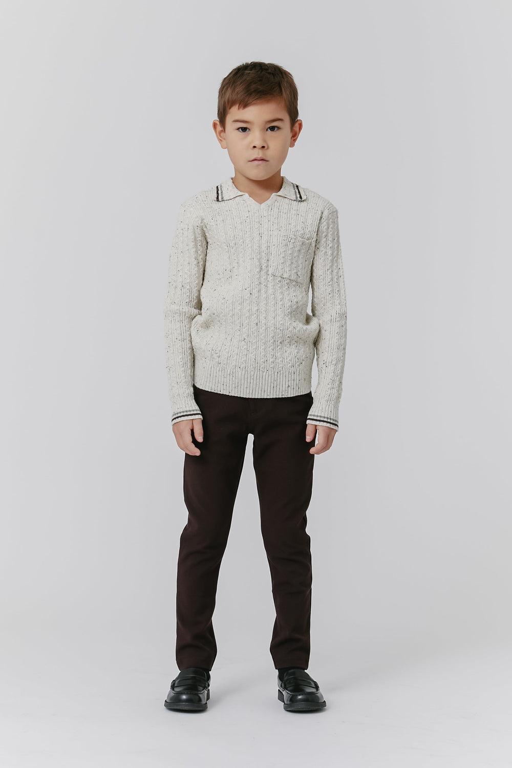 Stripe Collar Sweater - Speckled Oatmeal