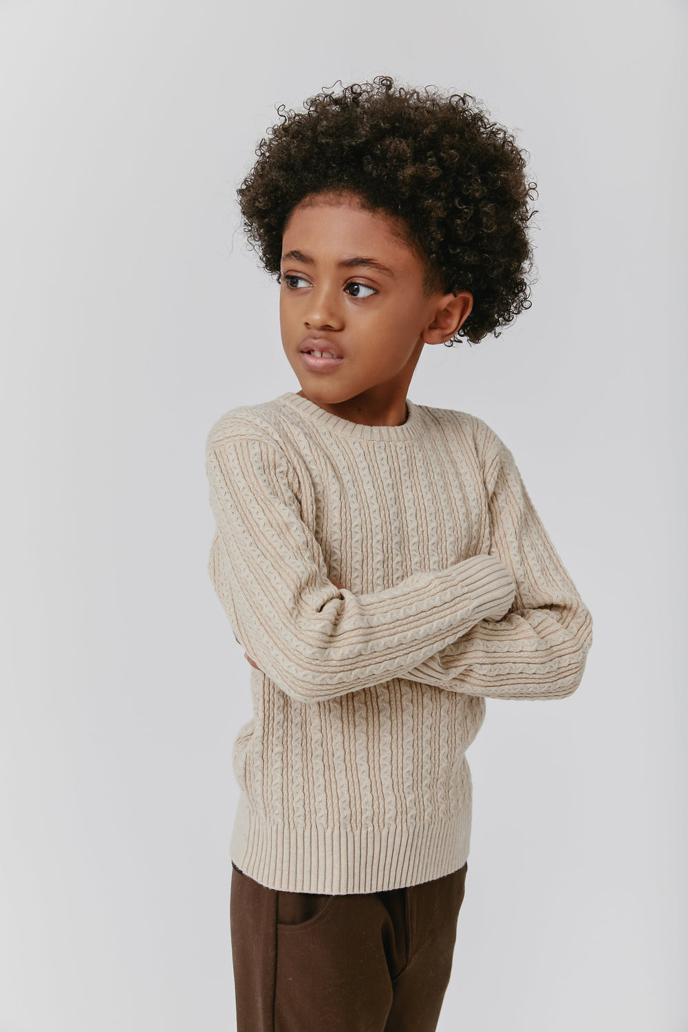 Two Tone Cable Sweater - Tan
