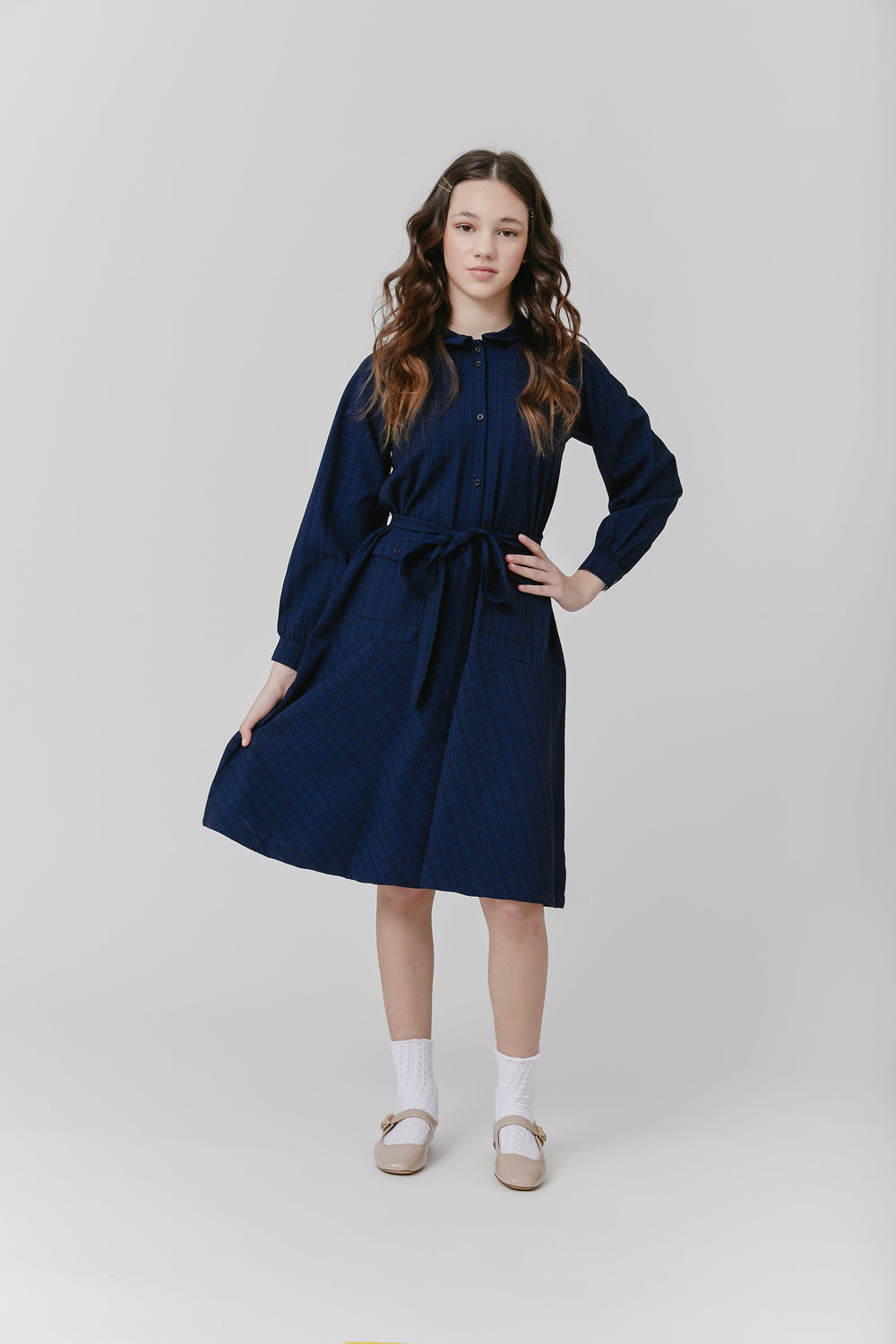 Micro Plaid Dress - Blue