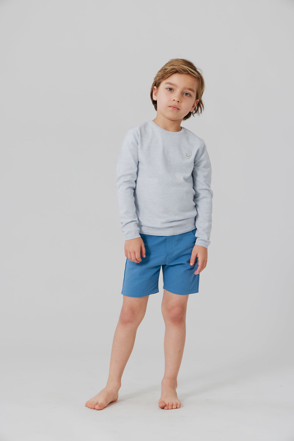 Classic Long Sleeve Knit Top - Light Blue