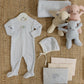 Bunny Stripe Footie & Hat Set - Blue