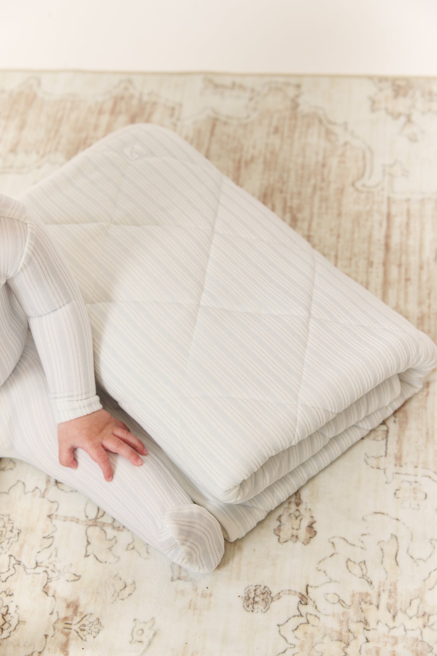Stripe Stamp Footie, Hat & Blanket Set - Blue