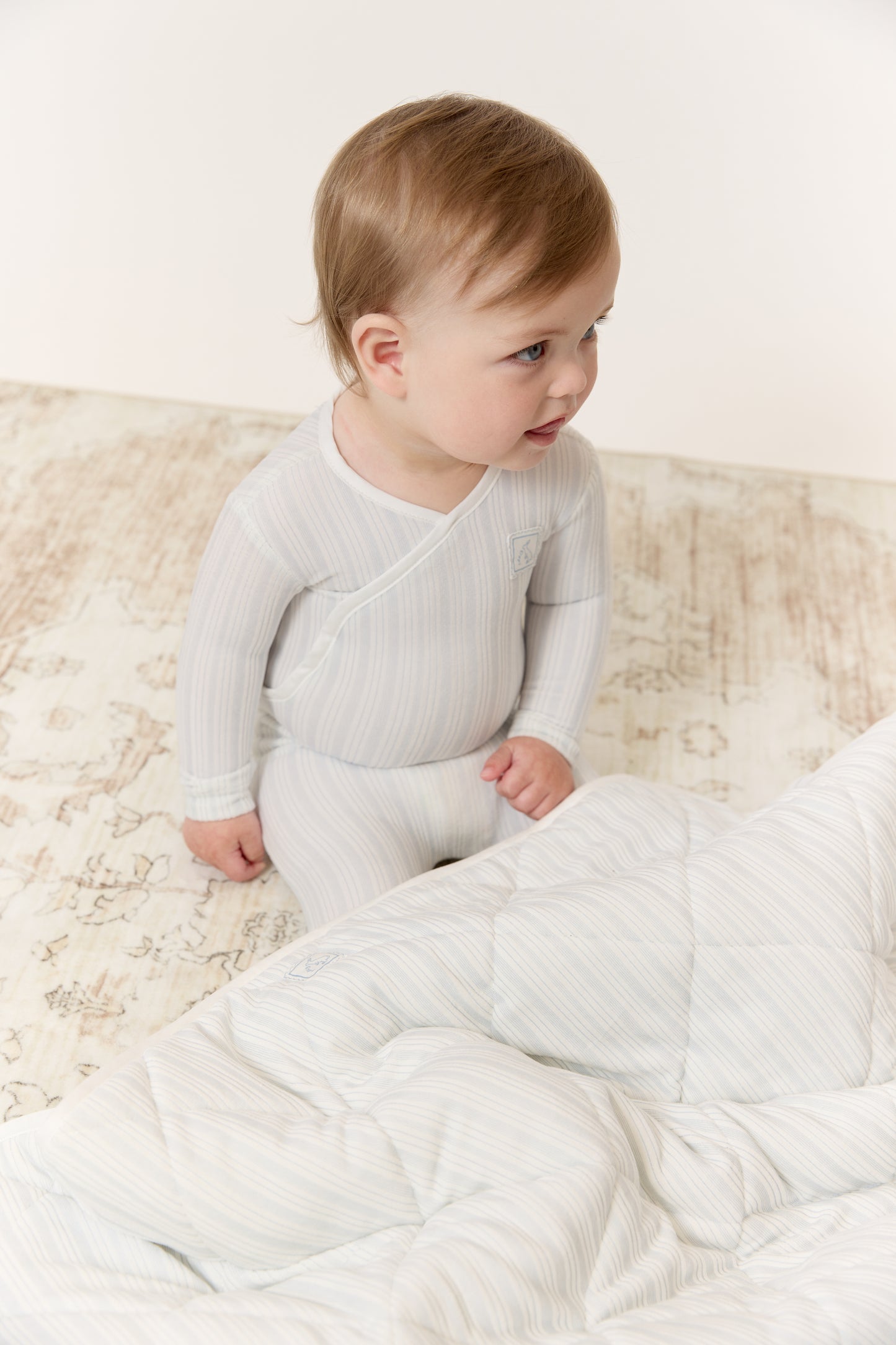 Stripe Stamp Footie, Hat & Blanket Set - Blue