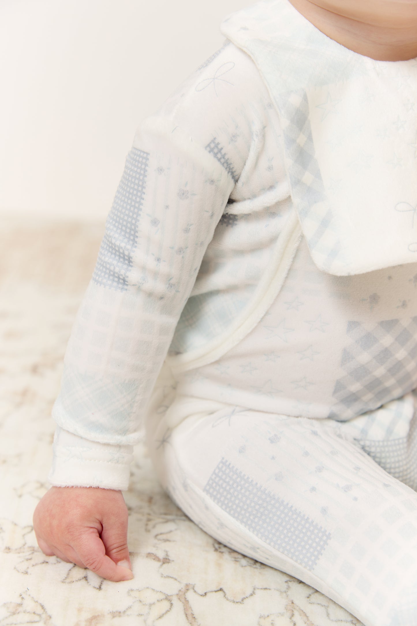 Patchwork Footie & Hat Set - Blue