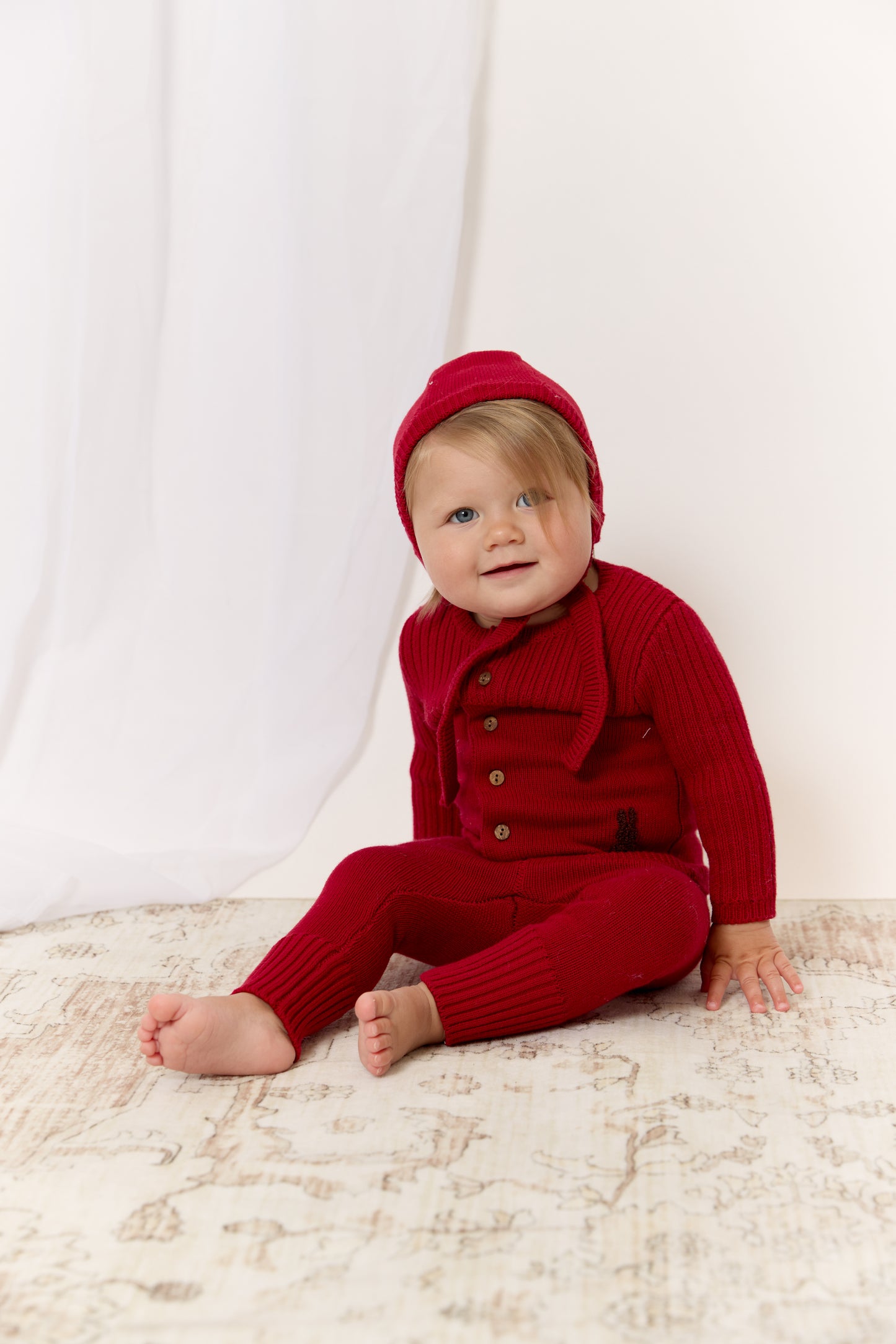 Bunny Knit Set with Hat - Red
