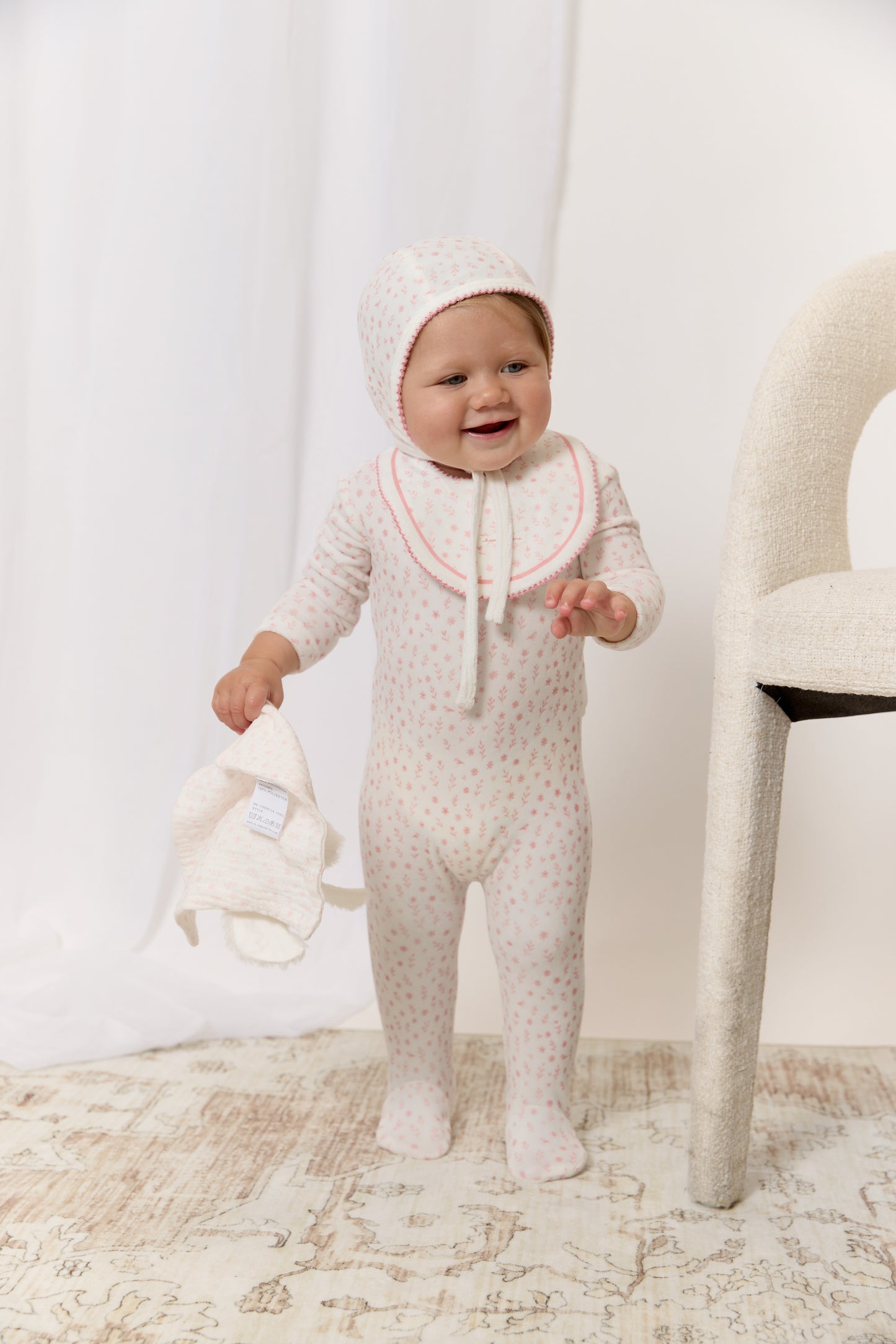 Whispering Blooms Footie, Hat & Blanket Set - Rose