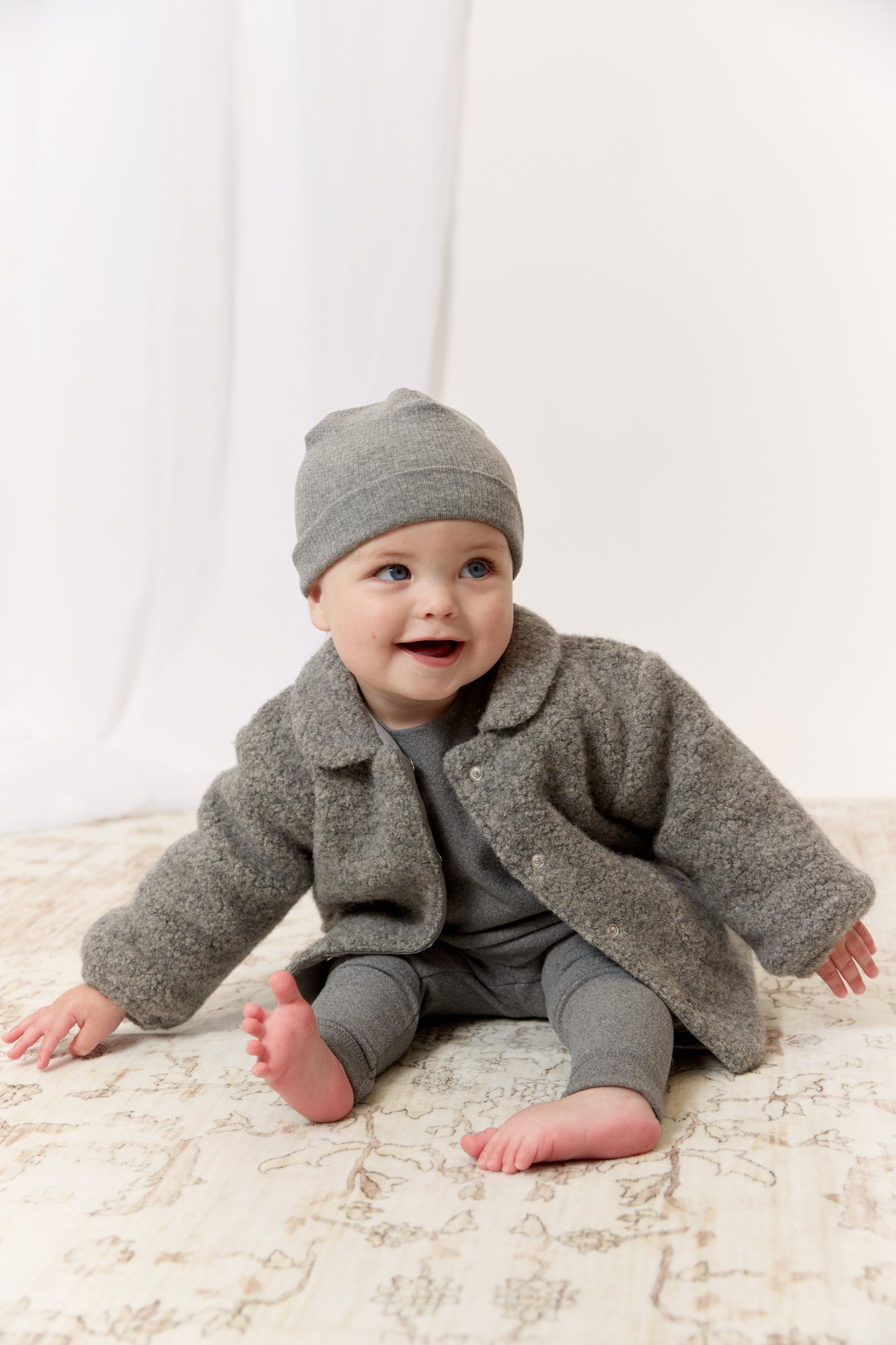 Petite Petal Sherpa Jacket & Hat - Grey