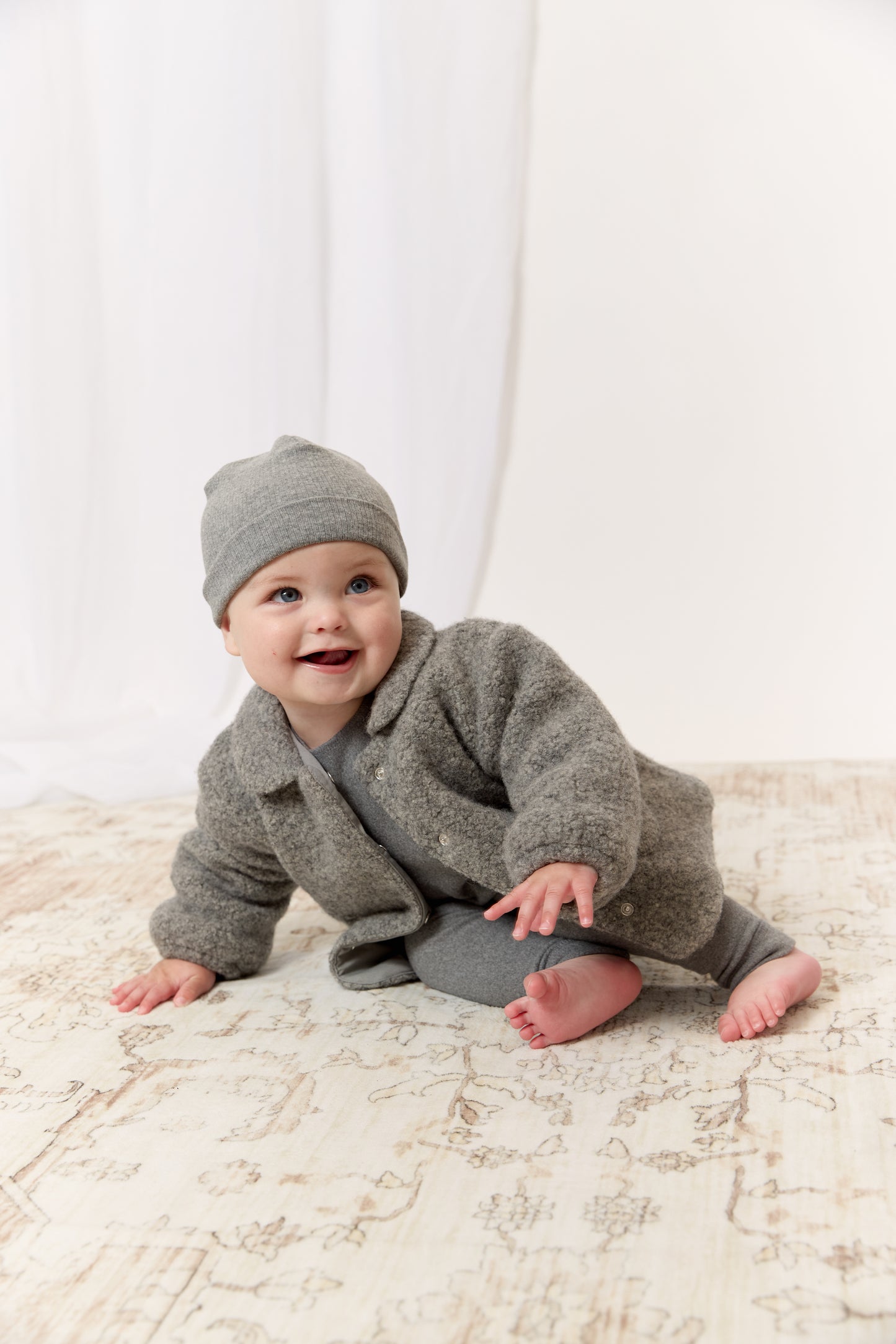 Petite Petal Sherpa Jacket & Hat - Grey