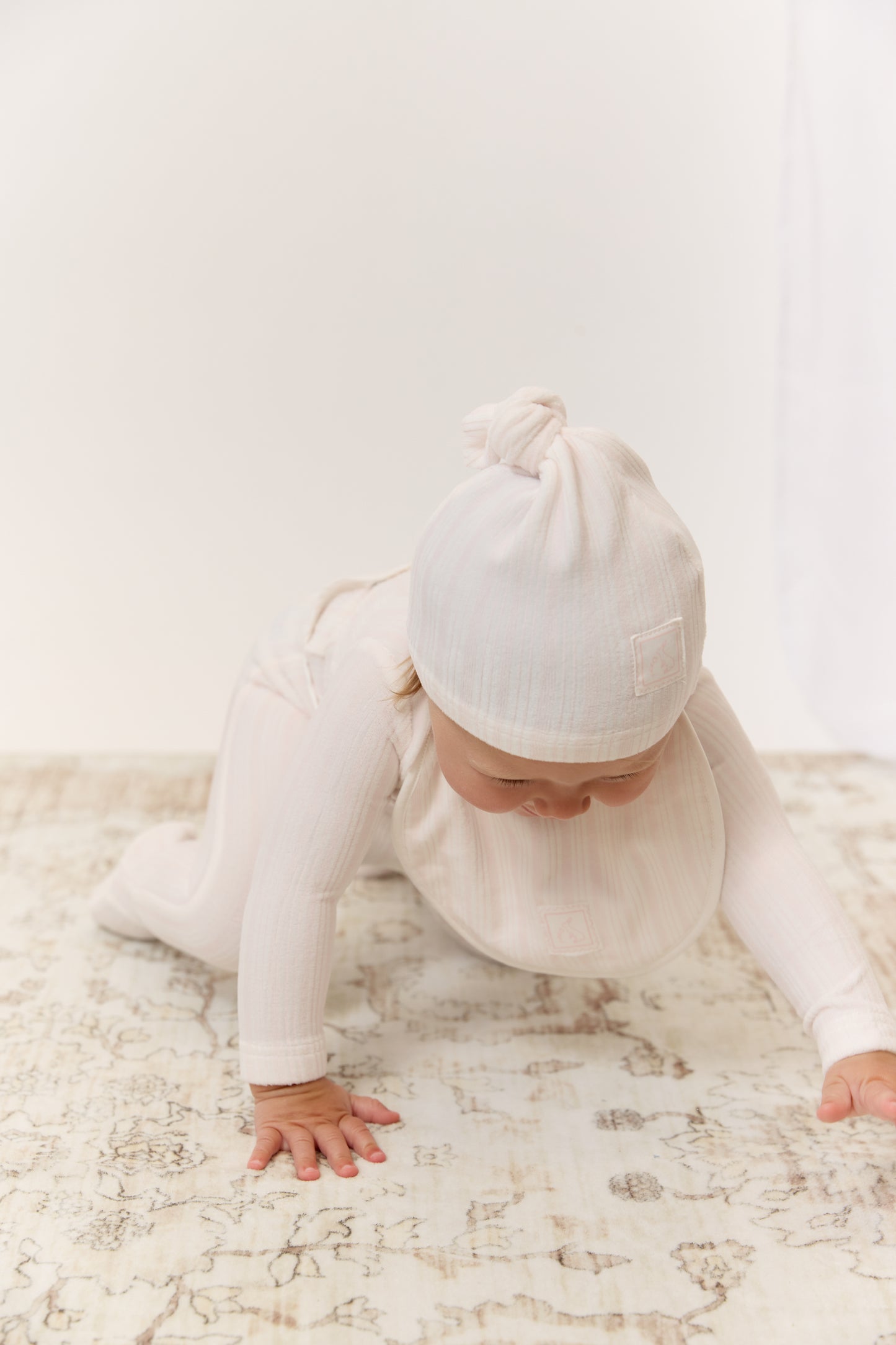 Stripe Stamp Footie & Hat Set - Pink