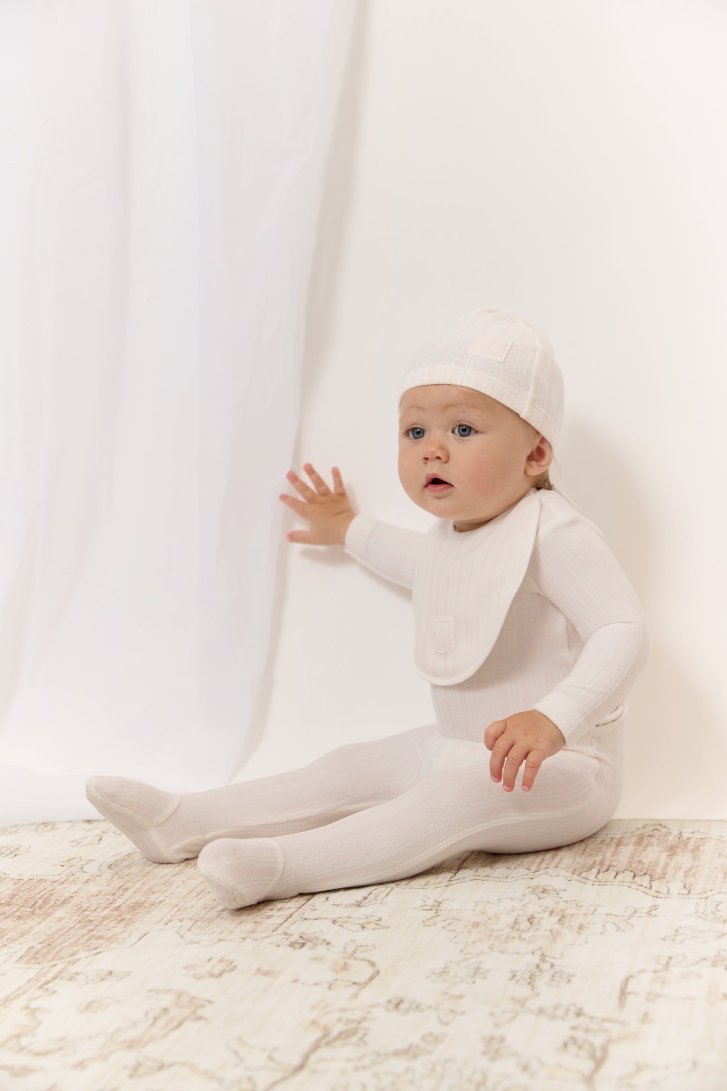 Stripe Stamp Footie & Hat Set - Pink