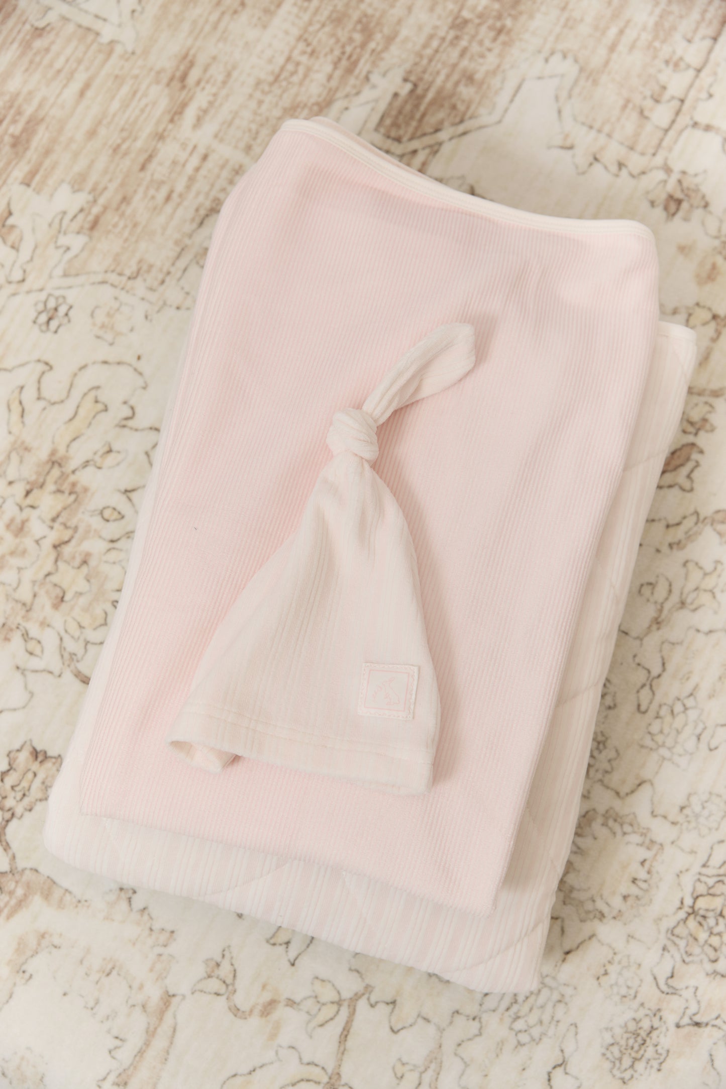 Stripe Stamp Footie, Hat & Blanket Set - Pink