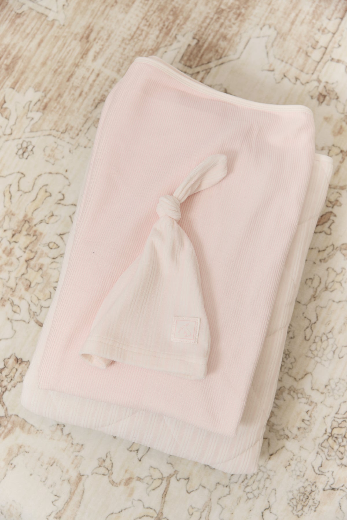 Stripe Stamp Footie, Hat & Blanket Set - Pink