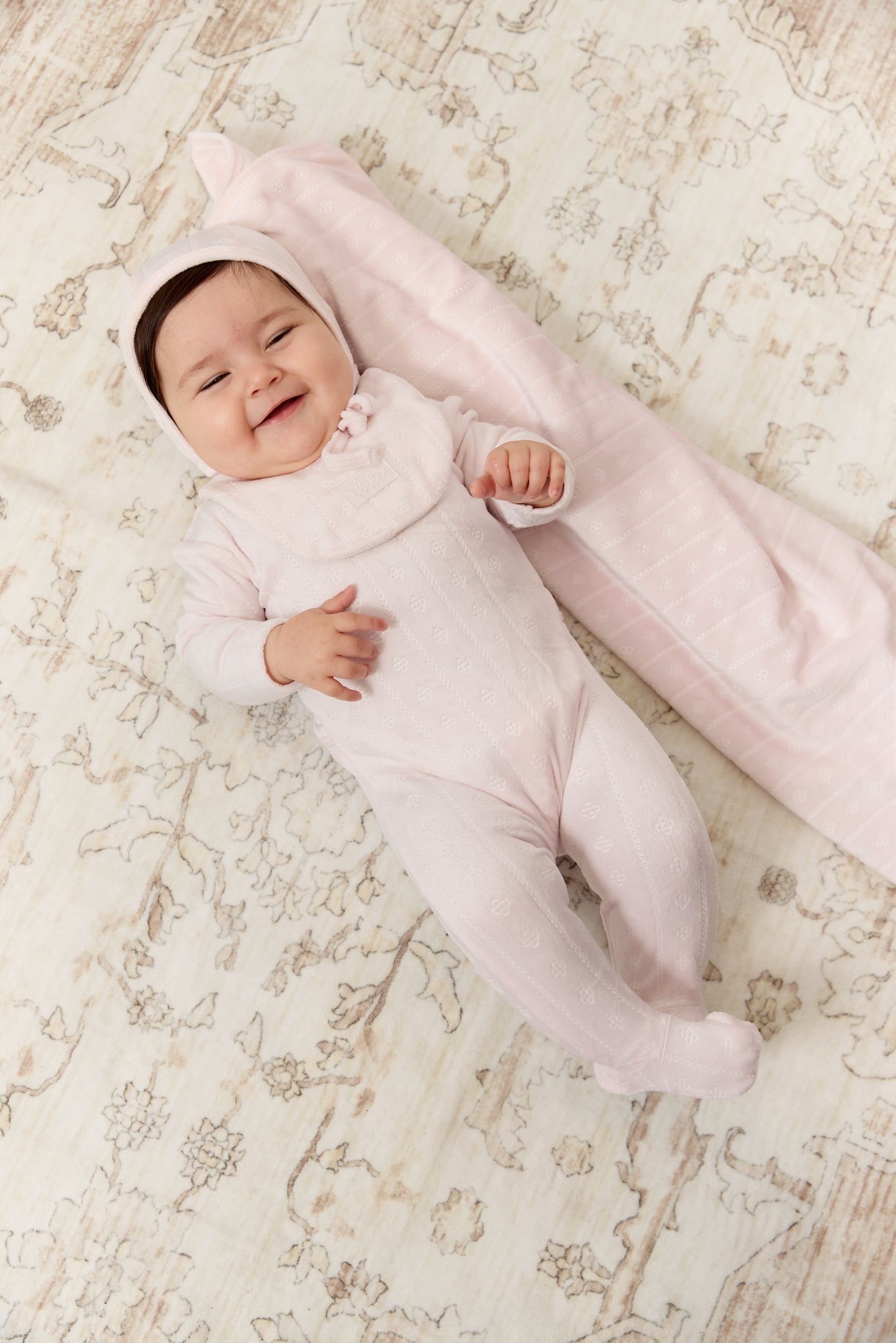 Bebe Pointelle Footie & Hat Set - Pink