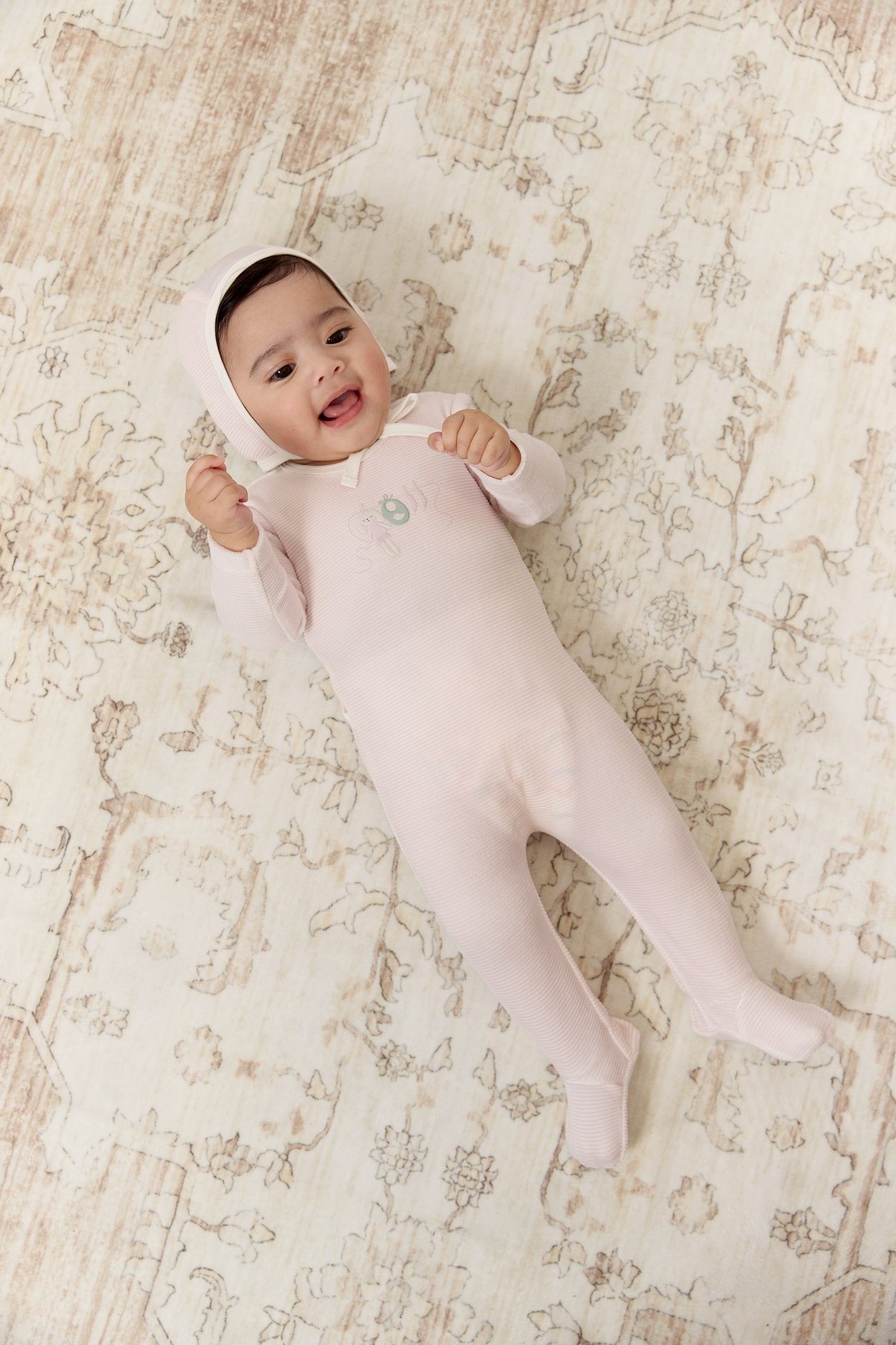 Bunny Stripe Footie, Hat & Blanket Set - Pink