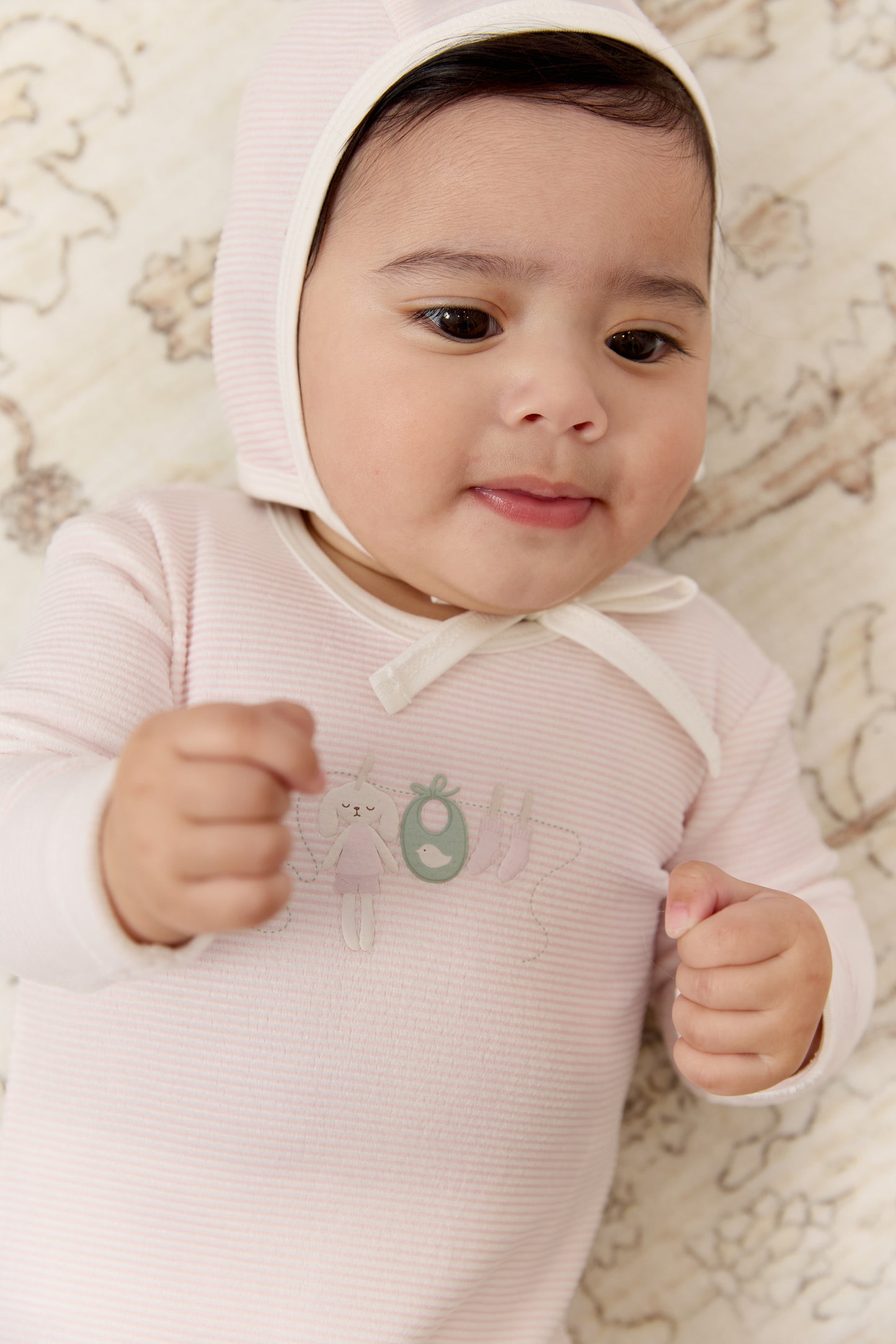 Bunny Stripe Footie - Pink