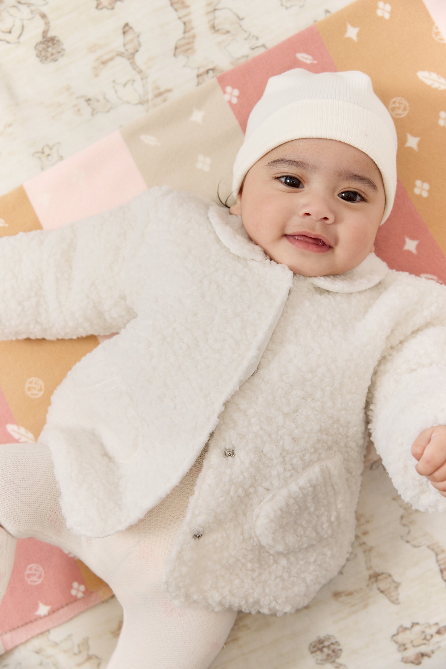 Petite Petal Sherpa Jacket & Hat - White