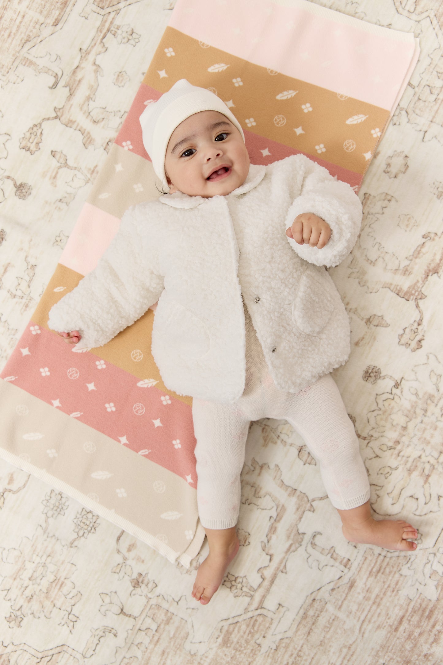 Petite Petal Sherpa Jacket & Hat - White