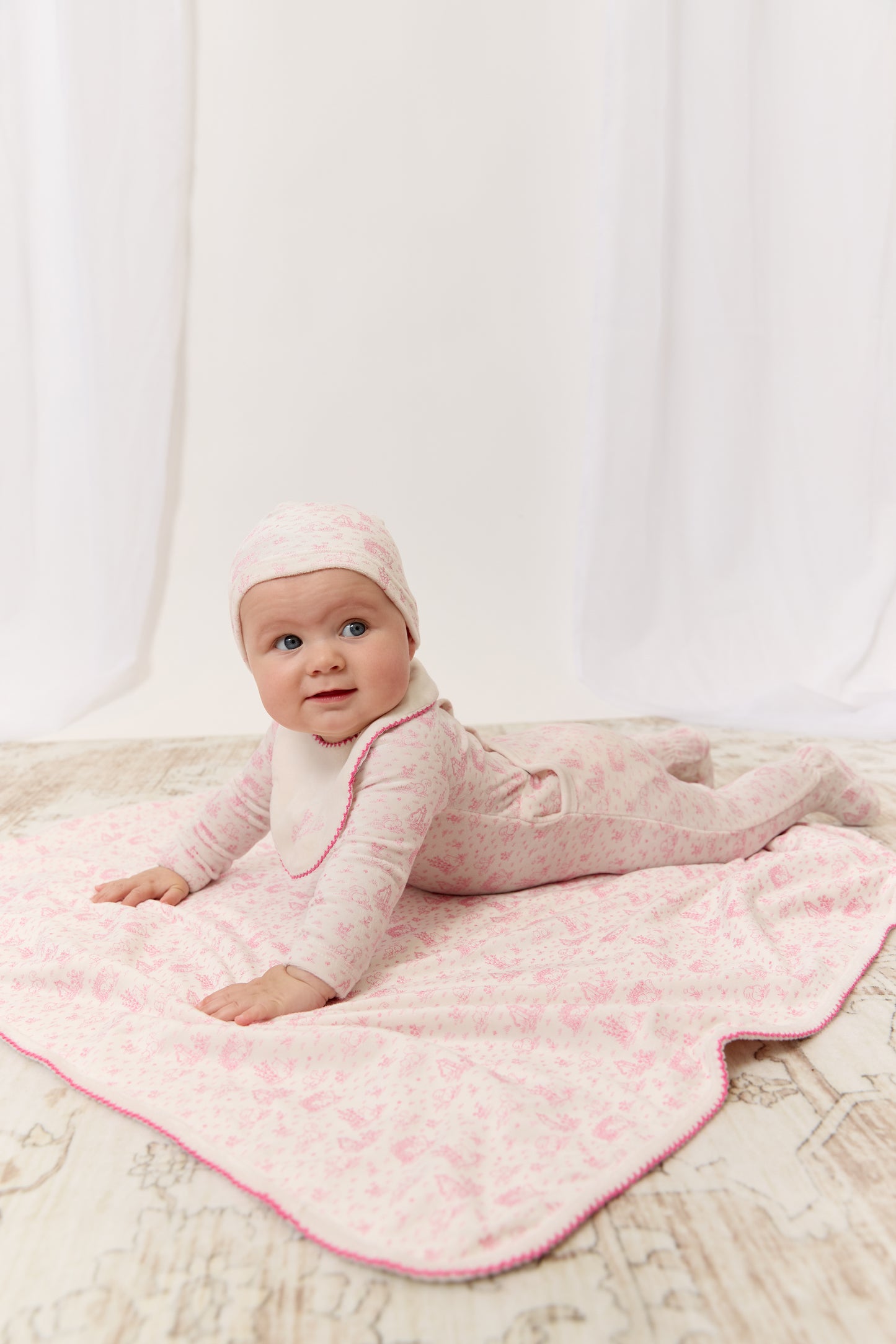 Woodland Toile Footie, Hat & Blanket Set - Pink