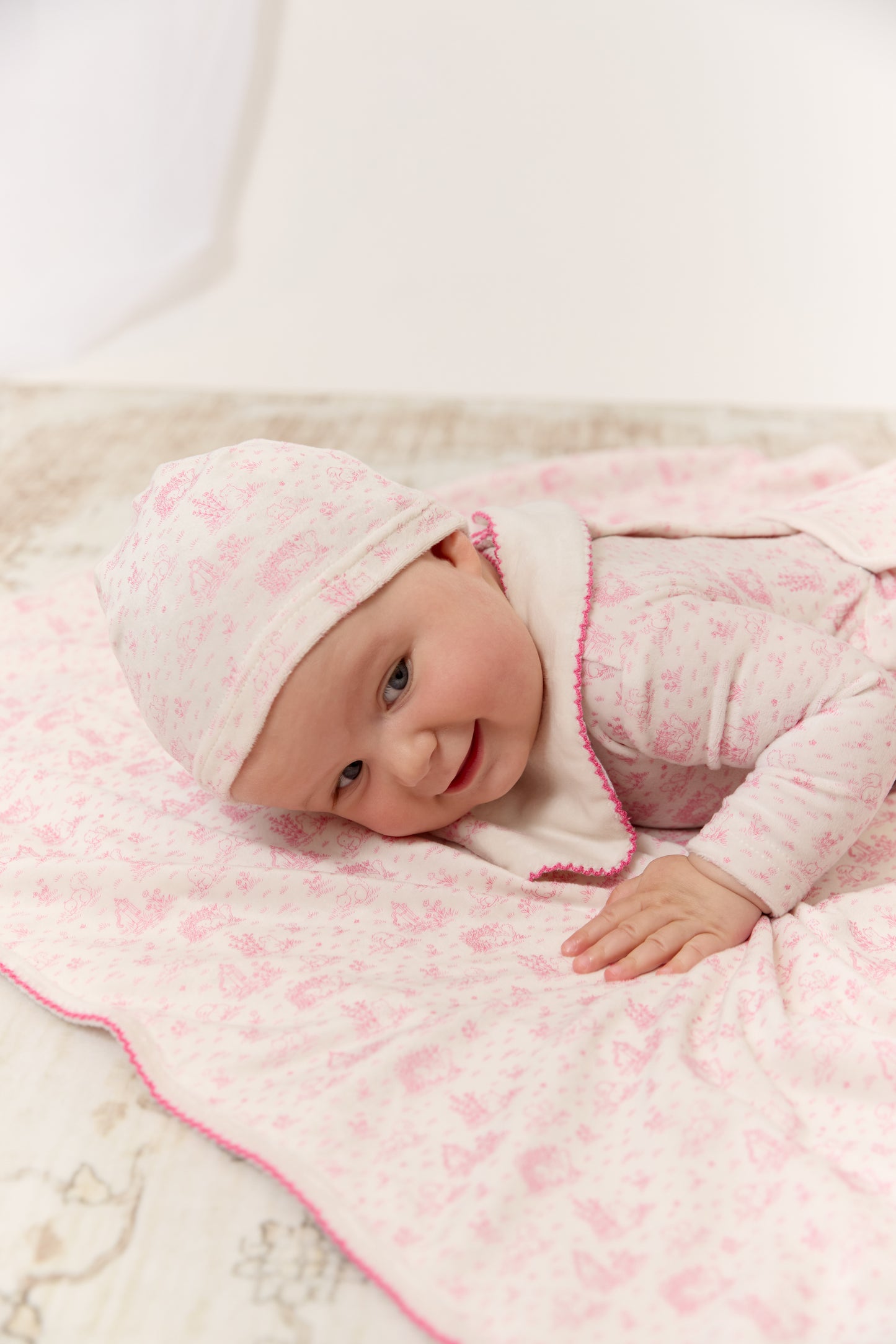 Woodland Toile Footie & Hat Set - Rose