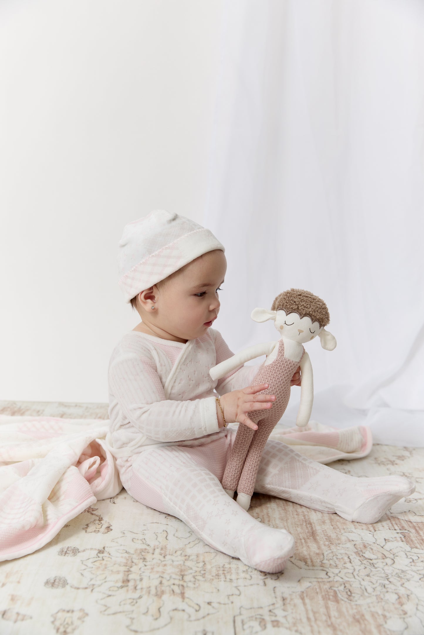 Patchwork Footie, Hat & Blanket Set - Pink