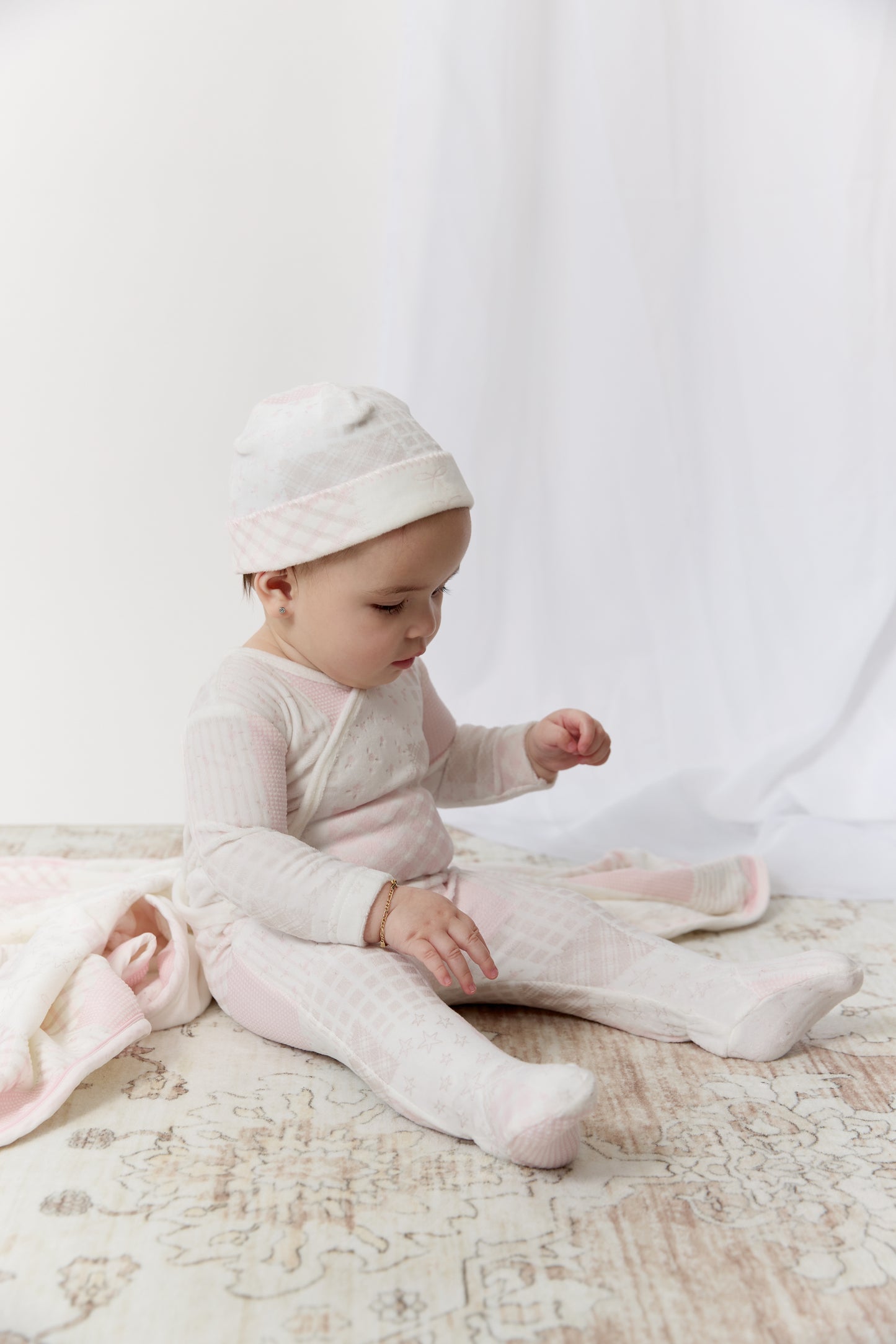 Patchwork Footie & Hat Set - Pink