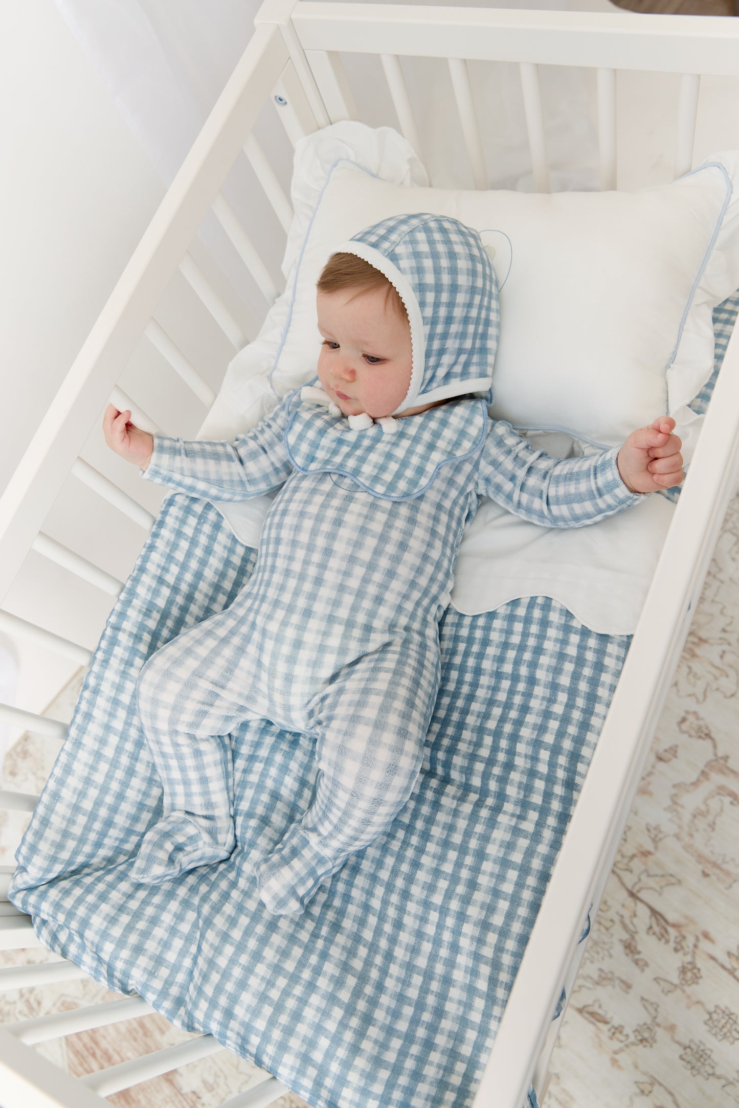 Ciel Enfant Gingham Footie, Hat & Blanket Set - Blue