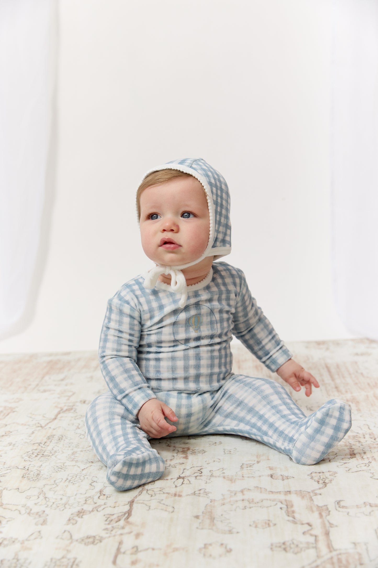 Ciel Enfant Gingham Footie, Hat & Blanket Set - Blue