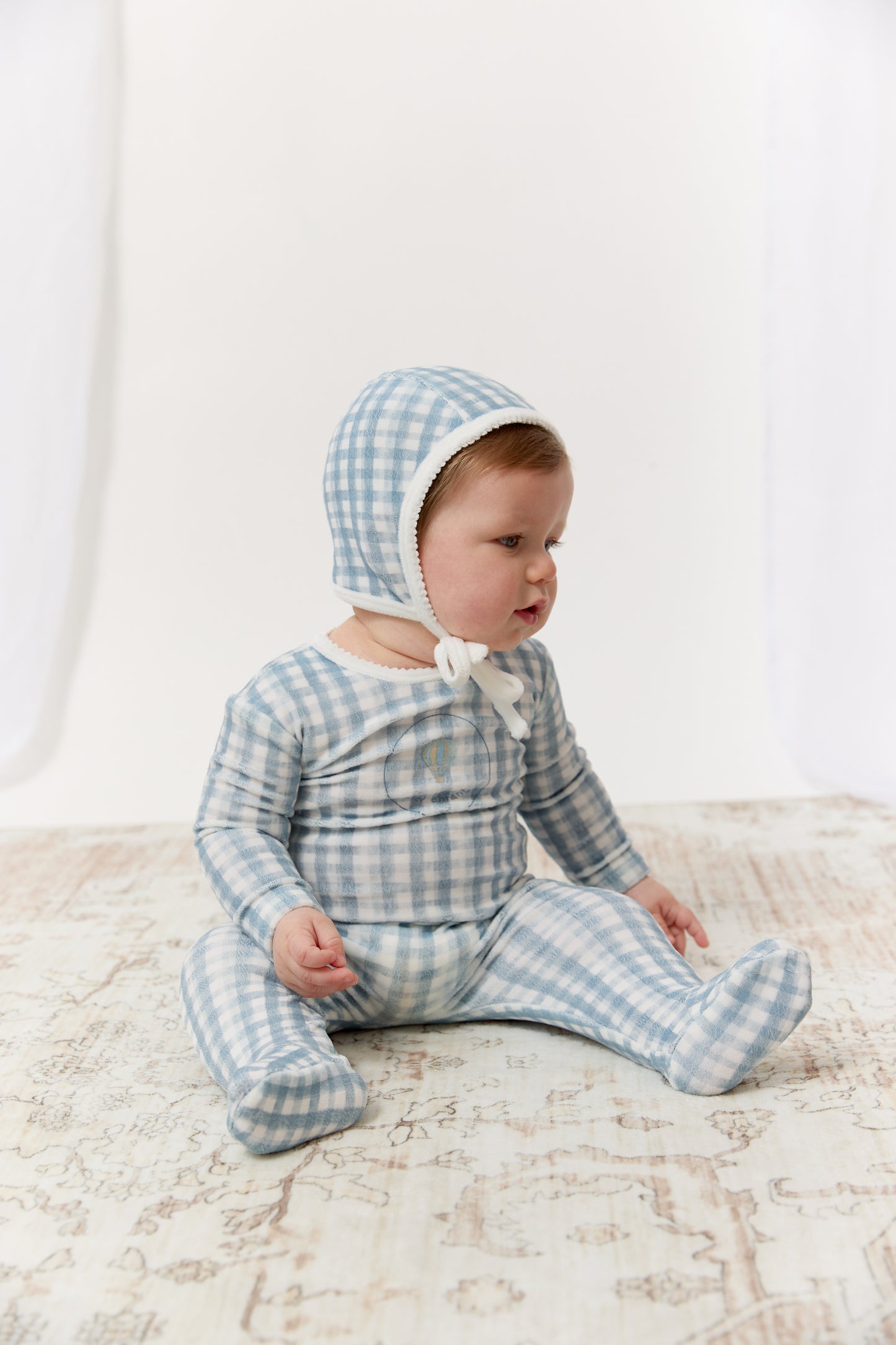 Ciel Enfant Gingham Footie, Hat & Blanket Set - Blue