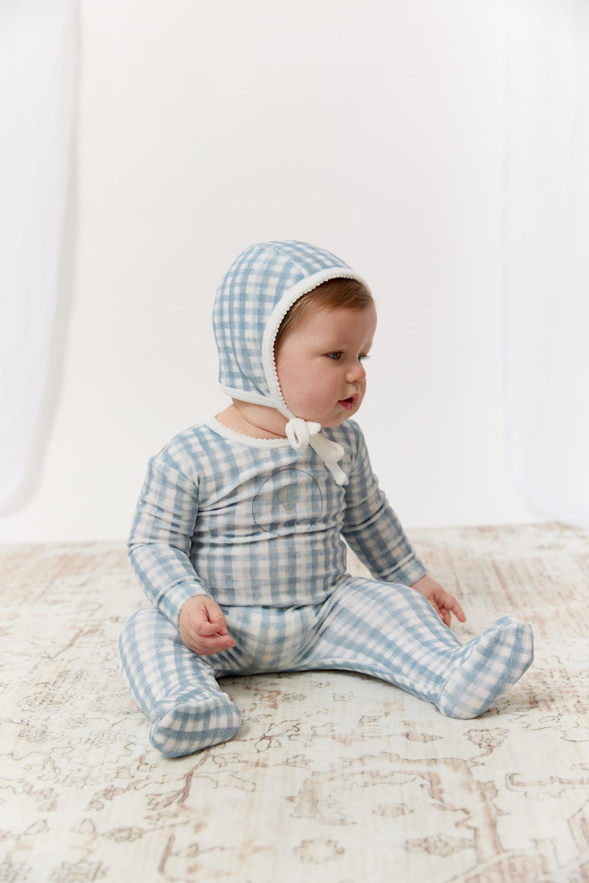 Ciel Enfant Gingham Footie, Hat & Blanket Set - Blue