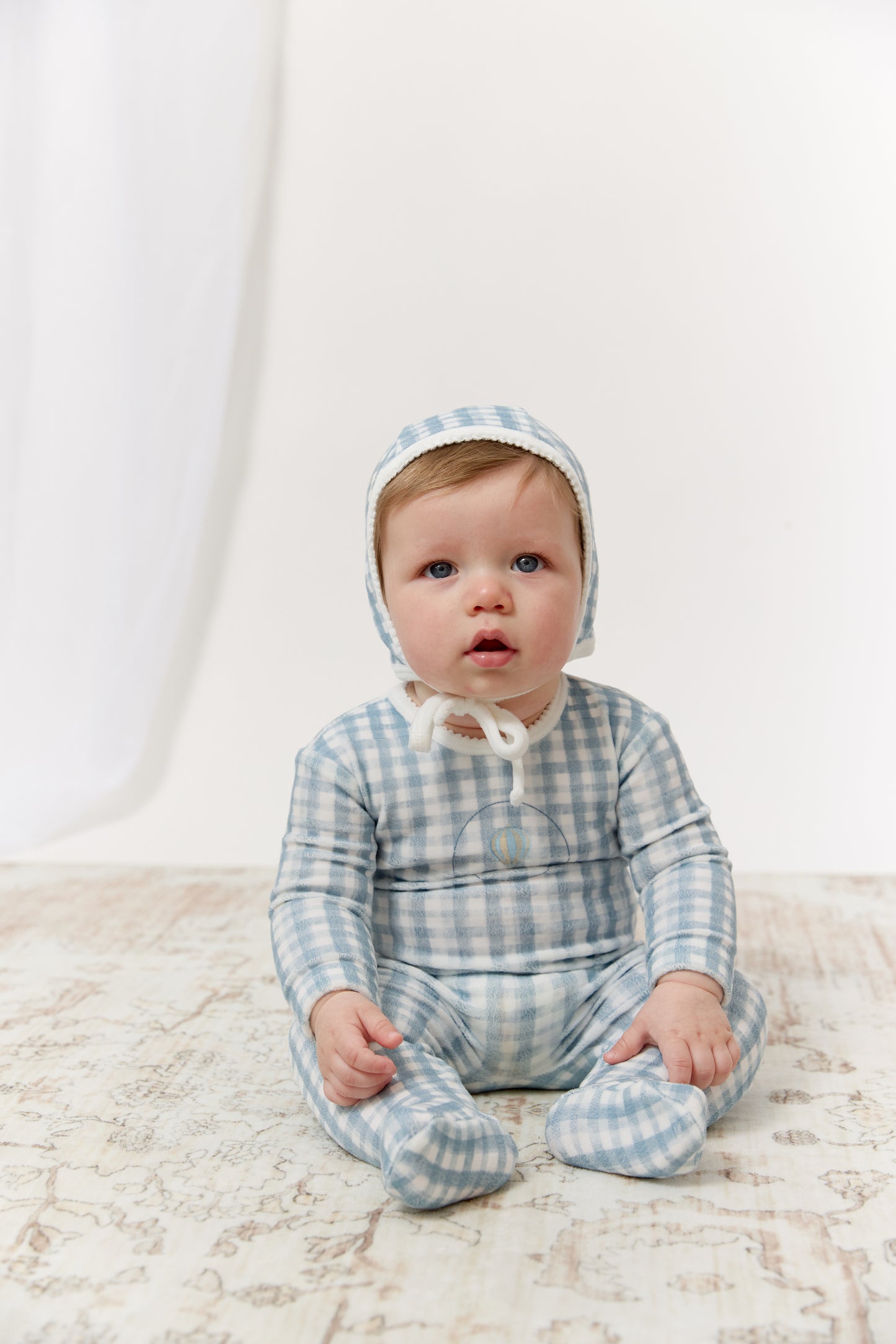Ciel Enfant Gingham Footie & Hat Set - Blue