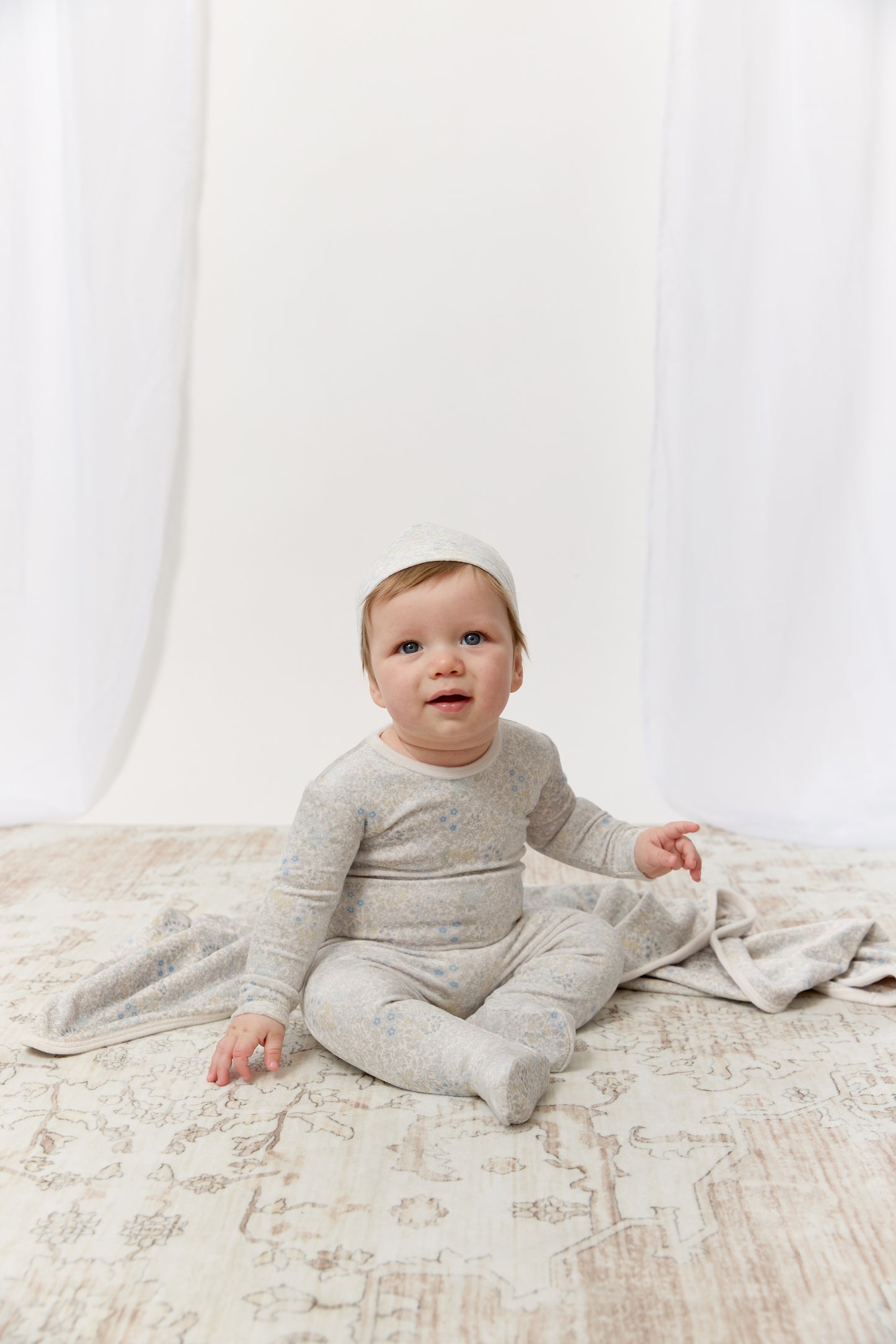 Petite Petal Footie, Hat & Blanket Set - Blue