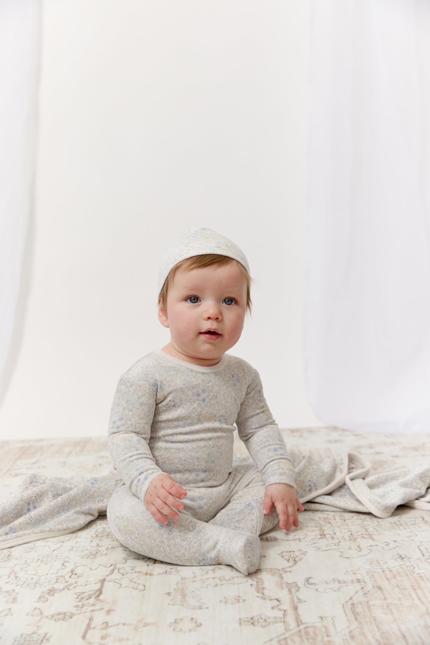 Petite Petal Footie & Hat Set - Blue