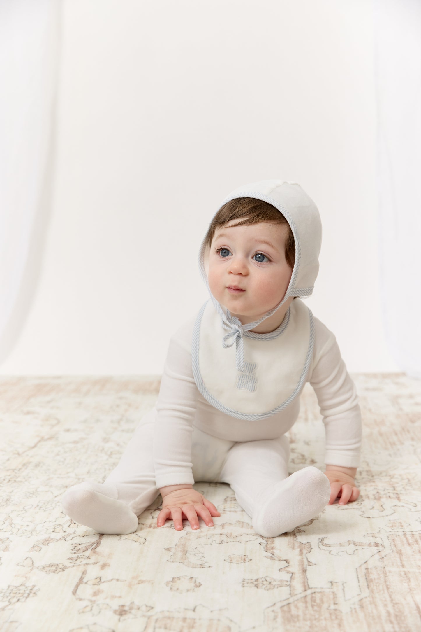 Petit Ours Footie - White Blue
