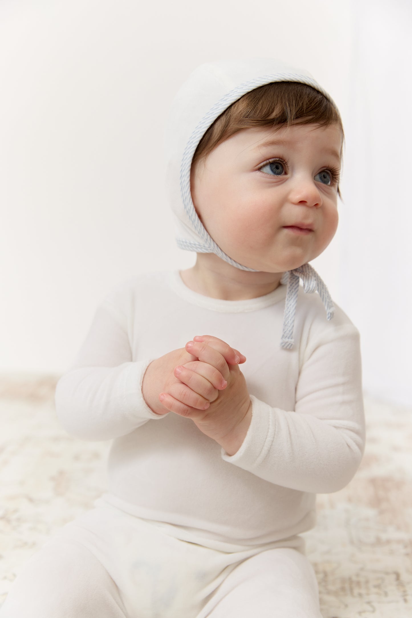 Petit Ours Footie & Hat Set - White Blue
