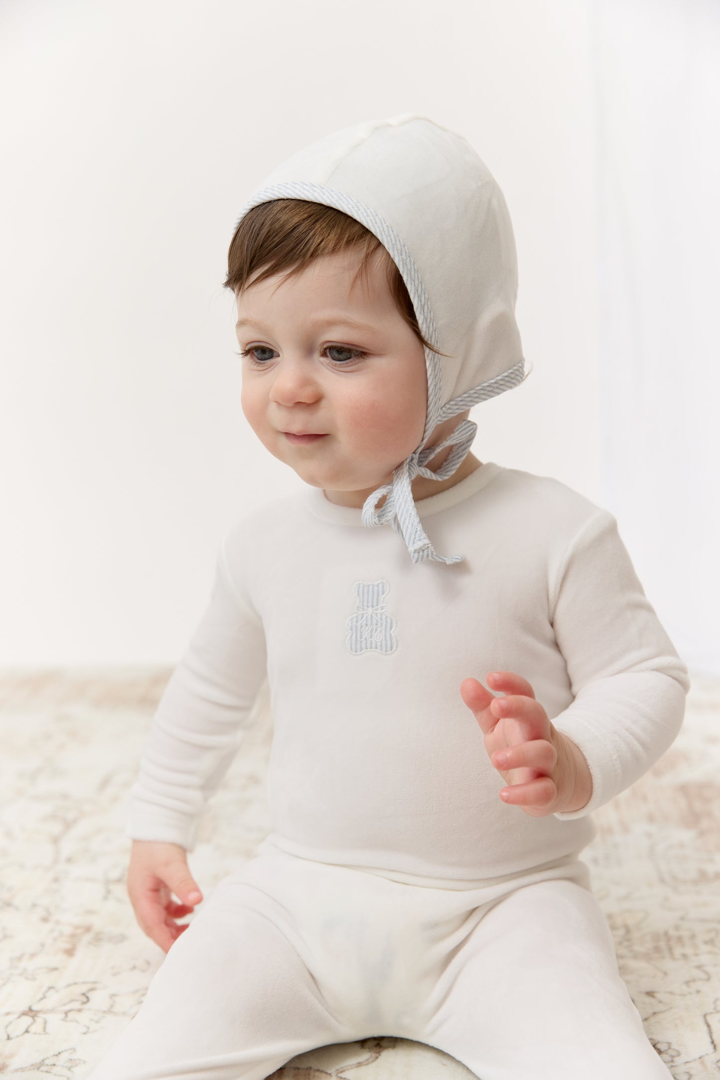 Petit Ours Footie, Hat and Blanket Set - White Blue