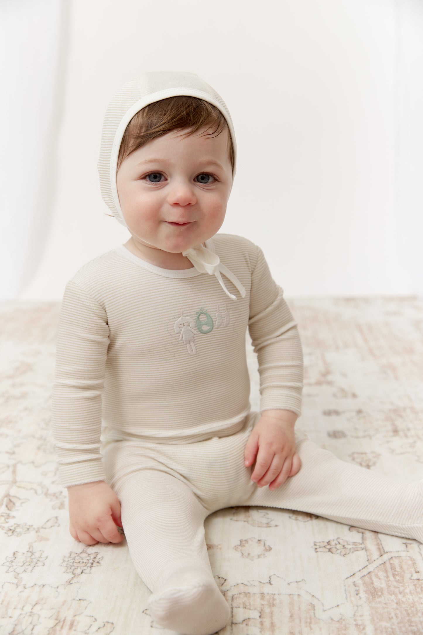 Bunny Stripe Footie - Stone