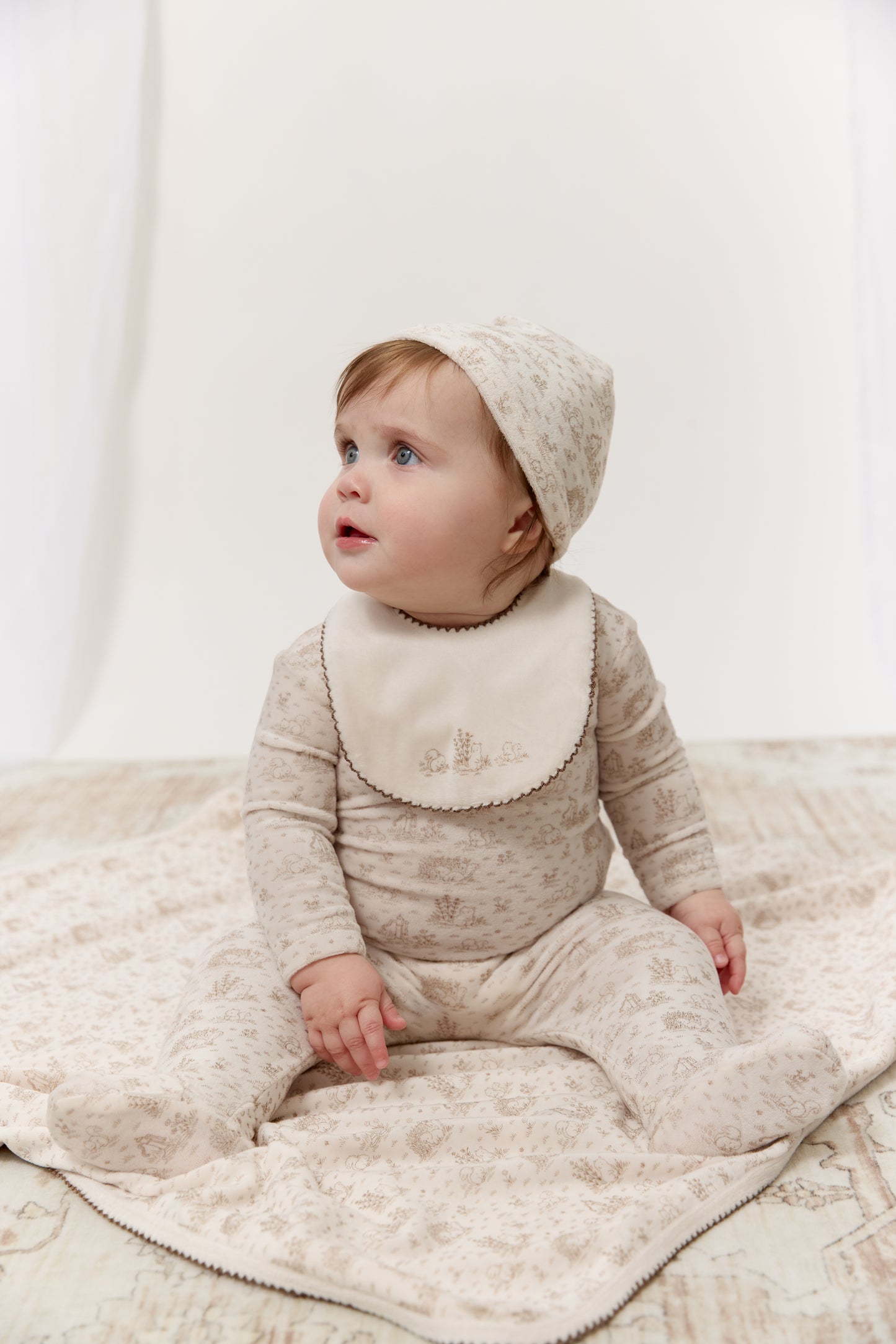 Woodland Toile Footie & Hat Set - Taupe