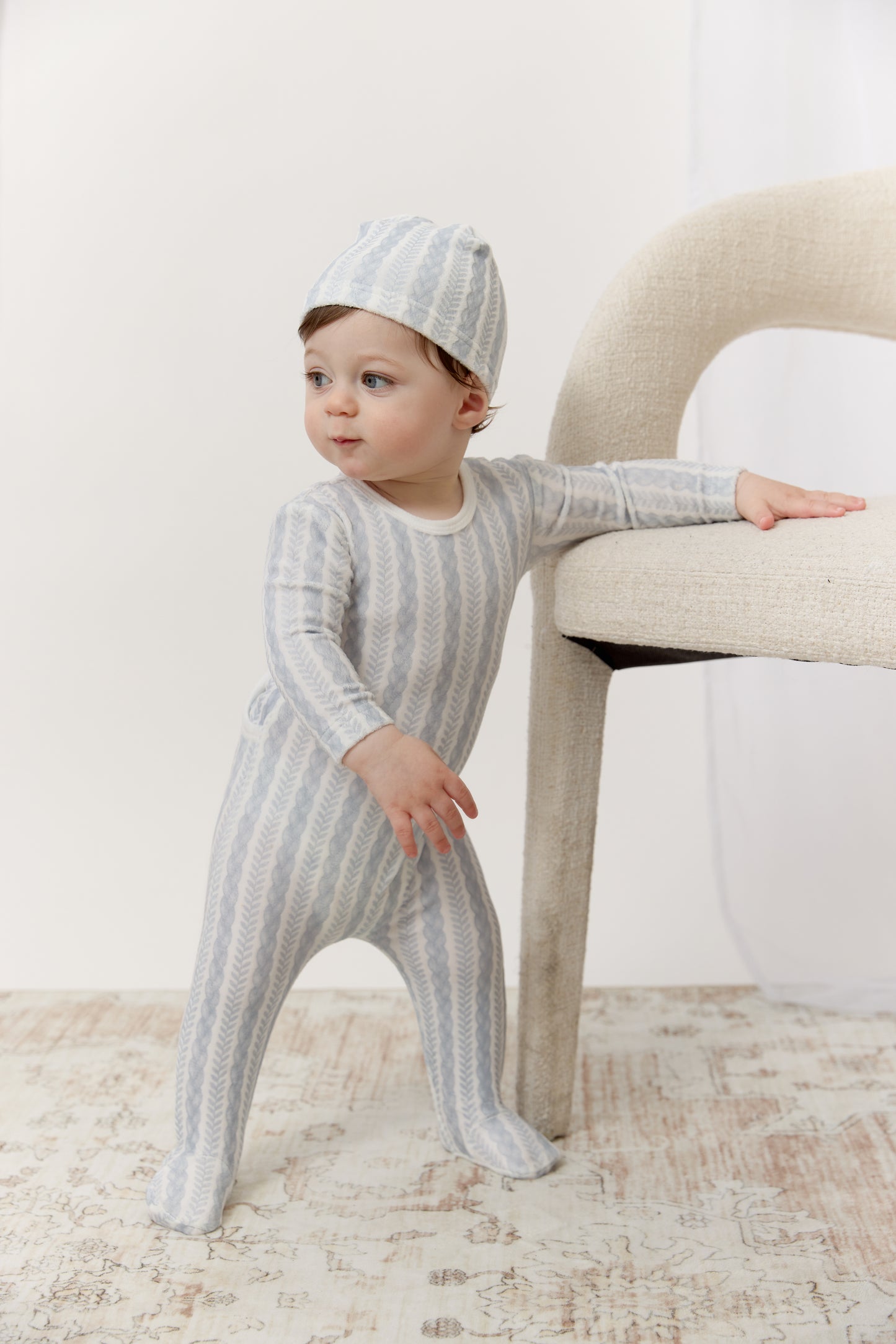 Atelier Cable Footie, Hat & Blanket Set - Blue
