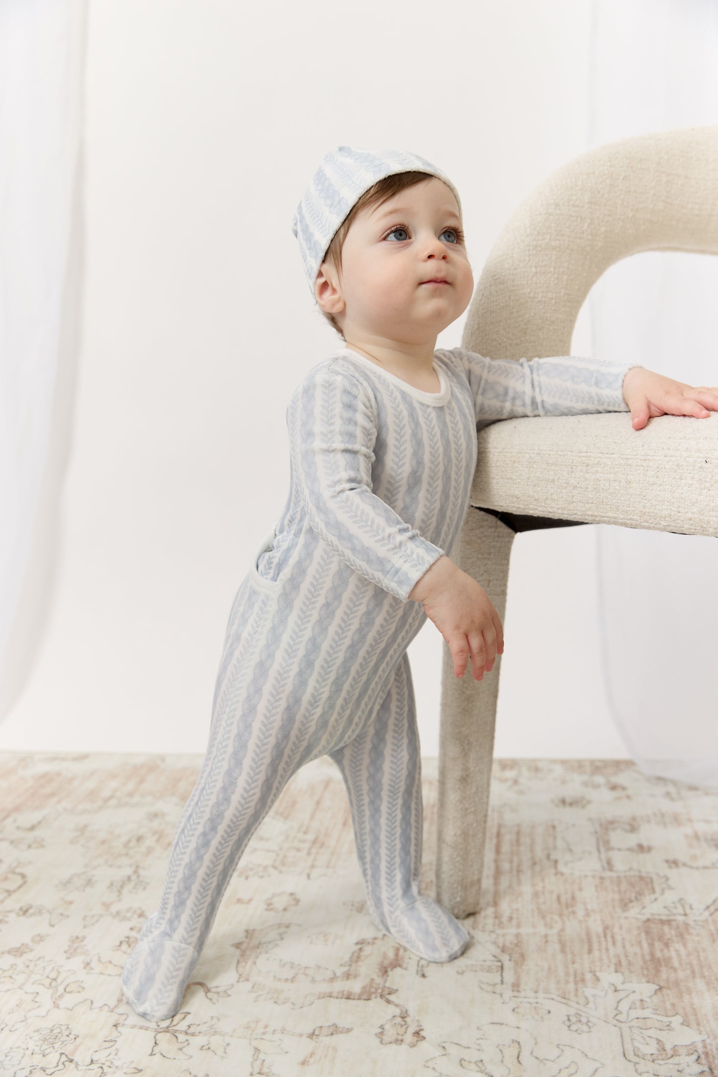 Atelier Cable Footie, Hat & Blanket Set - Blue