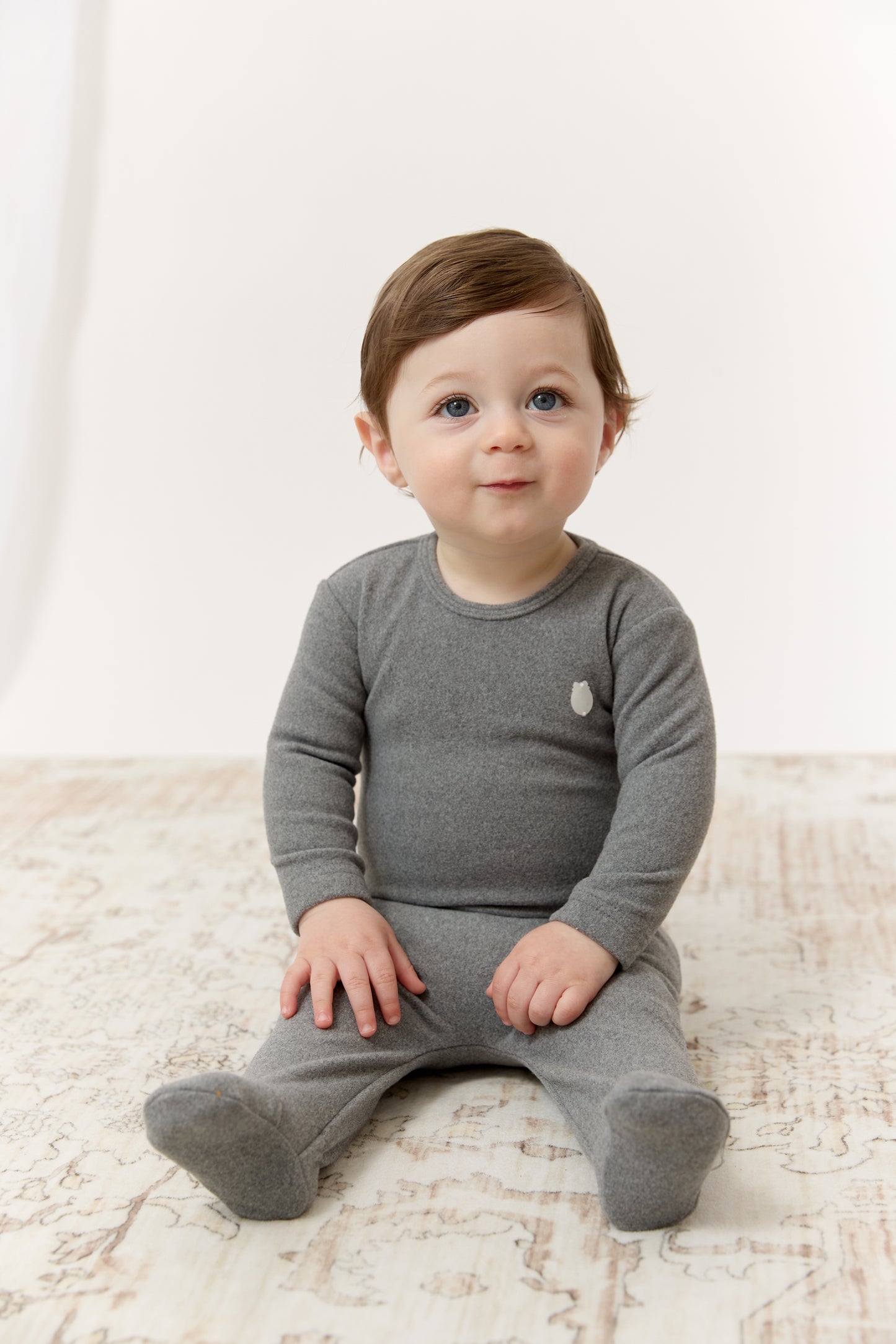 Soft Wool Footie + Hat - Grey