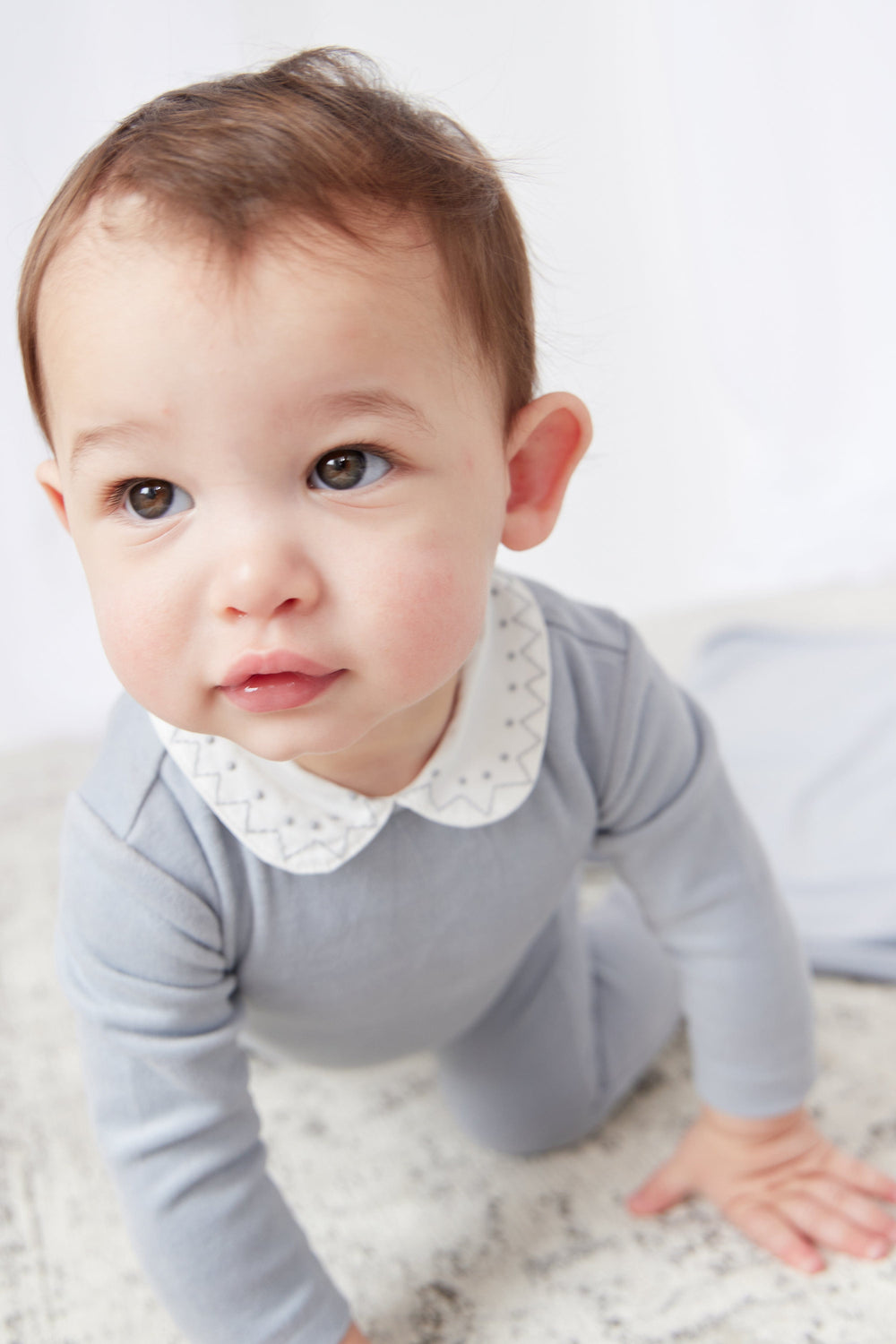 Embroidered Collared Romper - Blue