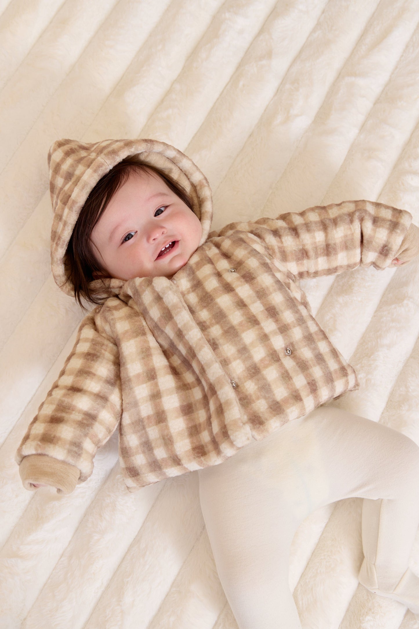 
                  
                    Gingham Sherpa Jacket + Hat
                  
                