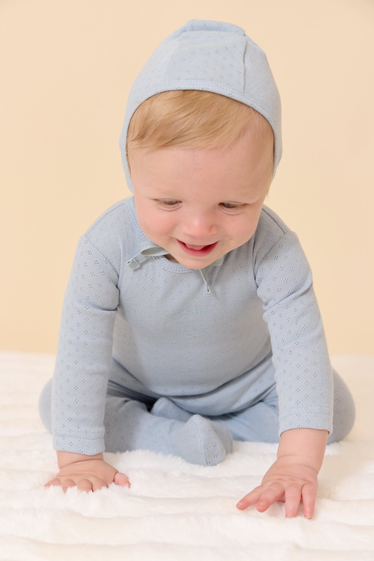 
                  
                    Heirloom Baby Romper+Bonnet Set - Blue
                  
                