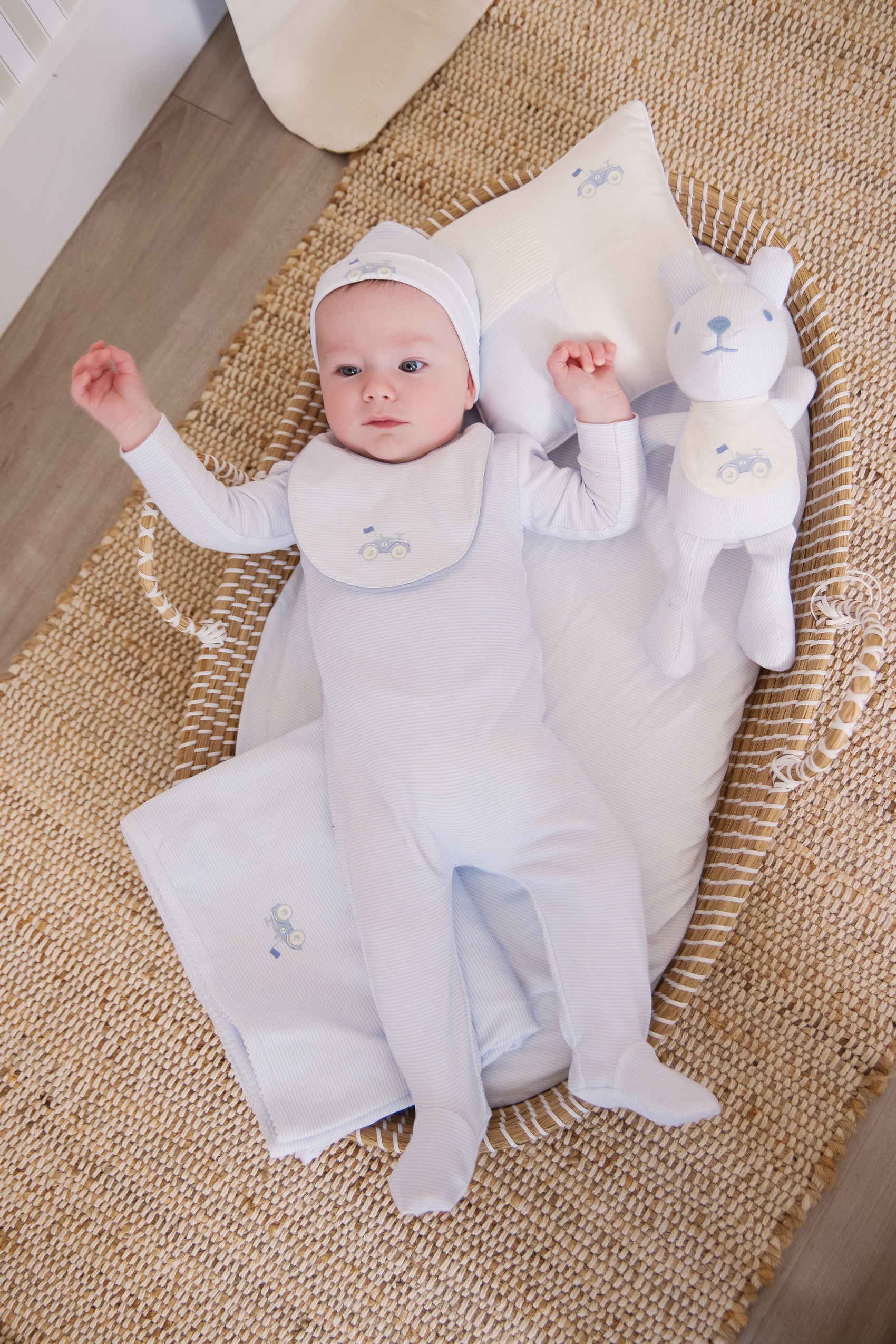 Carrera Pinstripe Footie + Hat - Blue