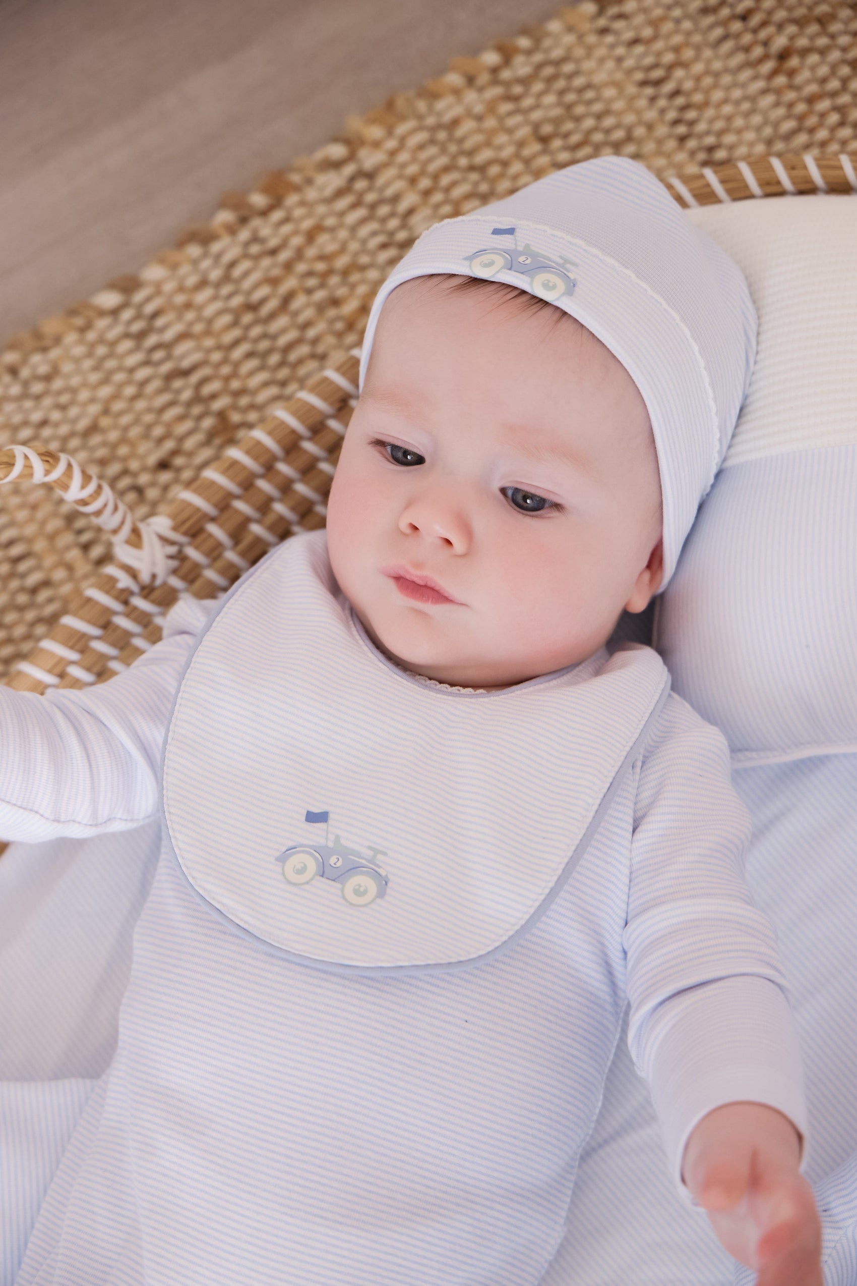 Carrera Pinstripe Footie + Hat - Blue