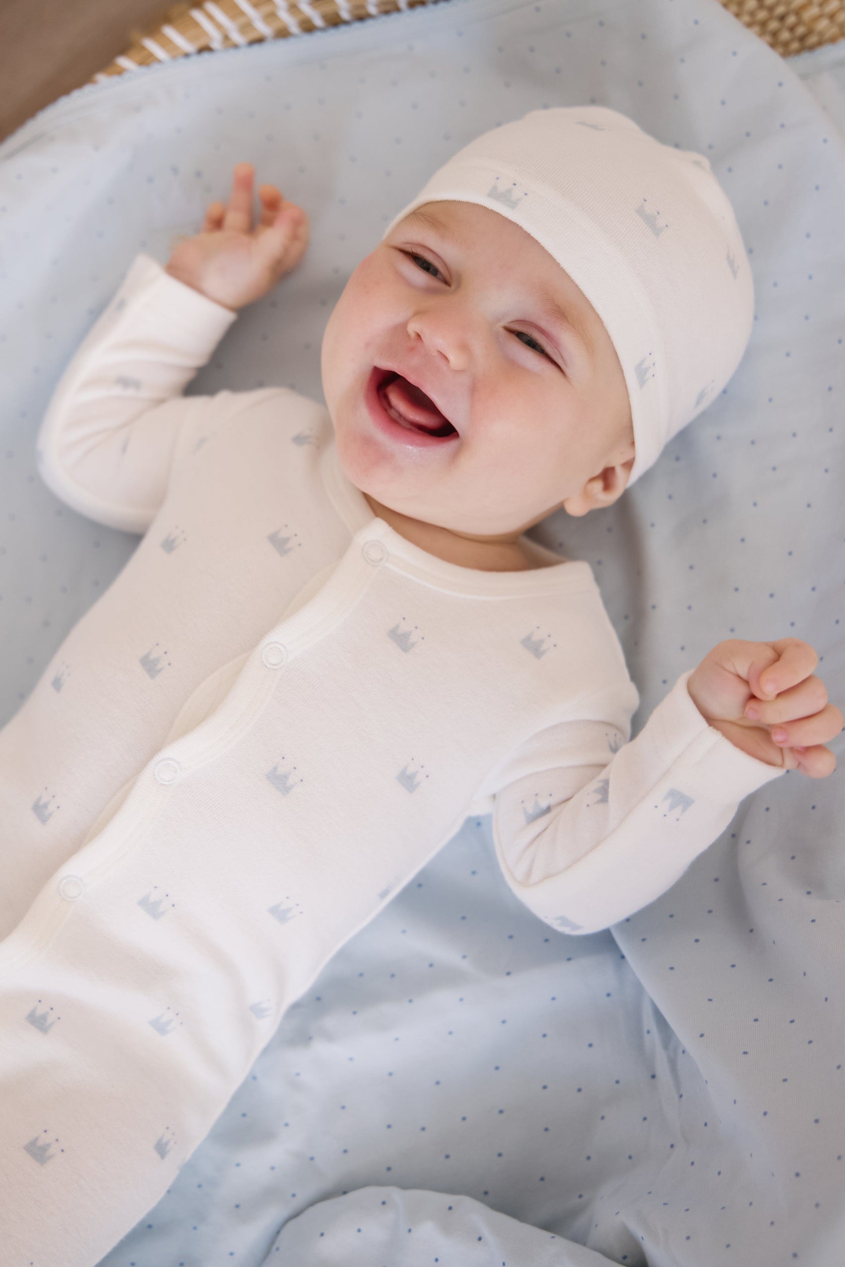 Little Crown Pattern Terry Footie - Blue