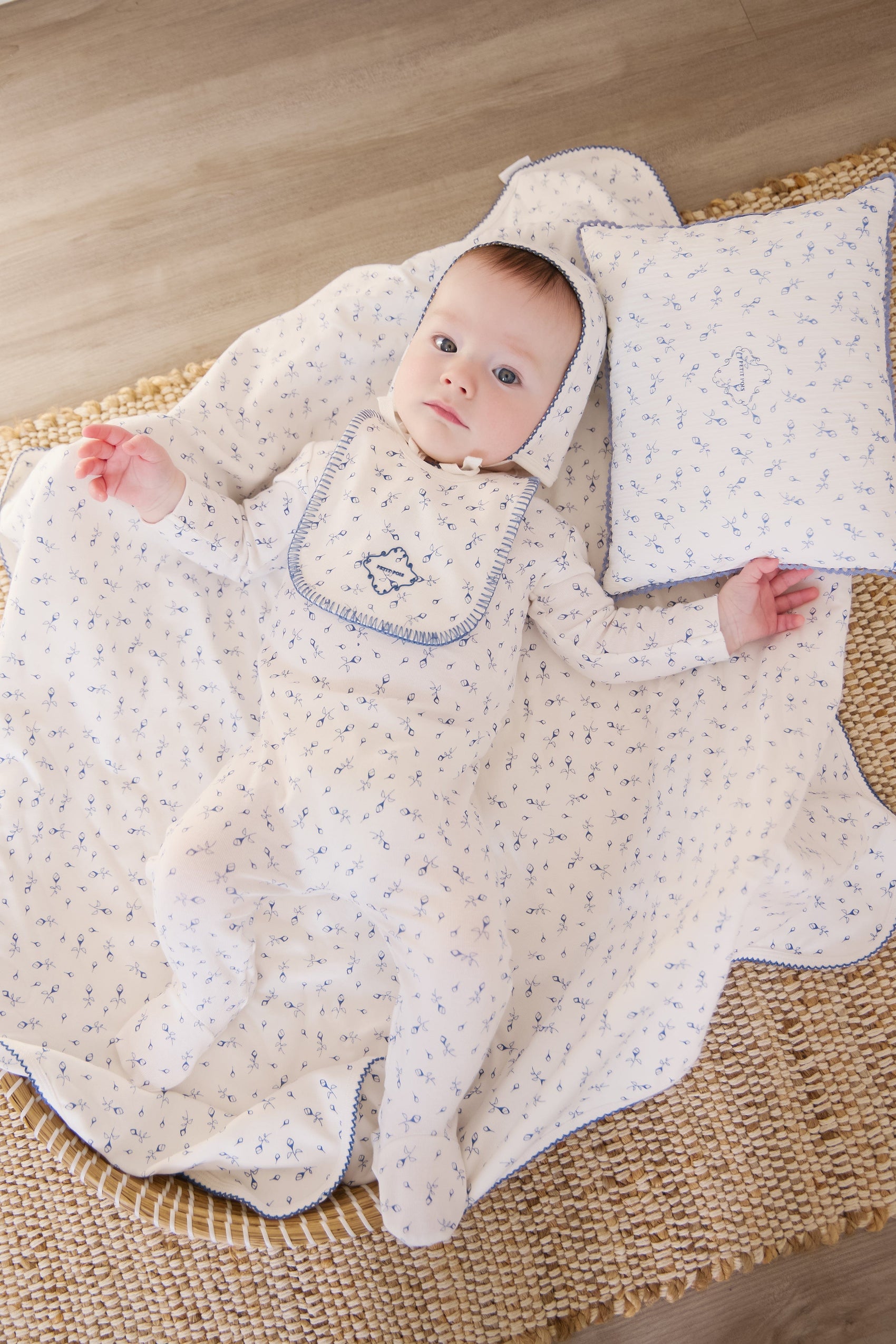 Petit Pois Footie + Hat Set - Blue