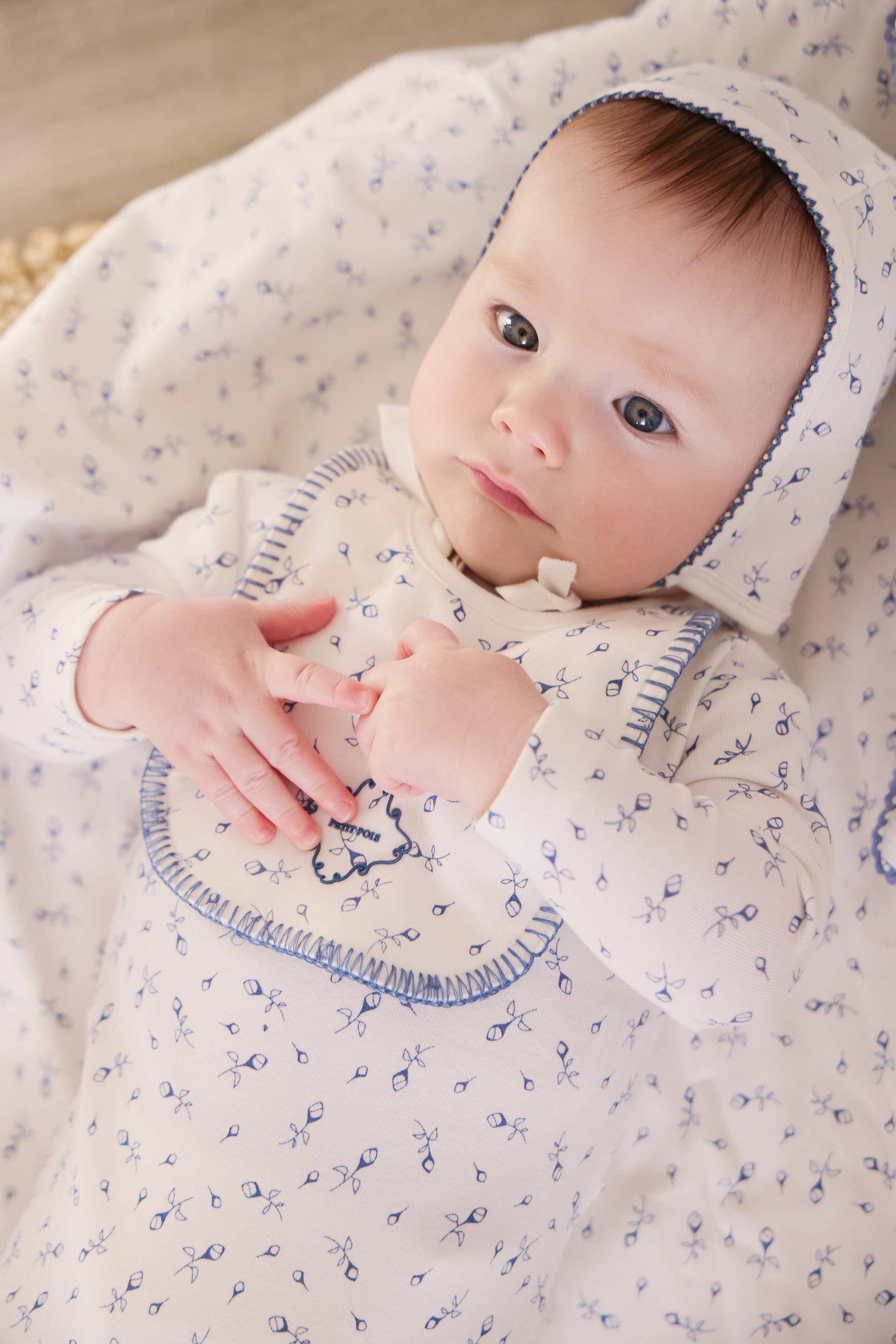 Petit Pois Footie + Hat Set - Blue