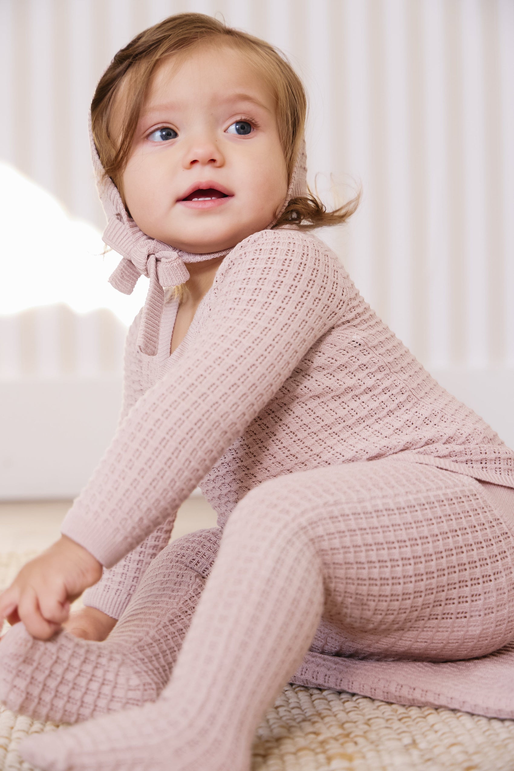 Textured Wrap Knit 3pc Set - Pink